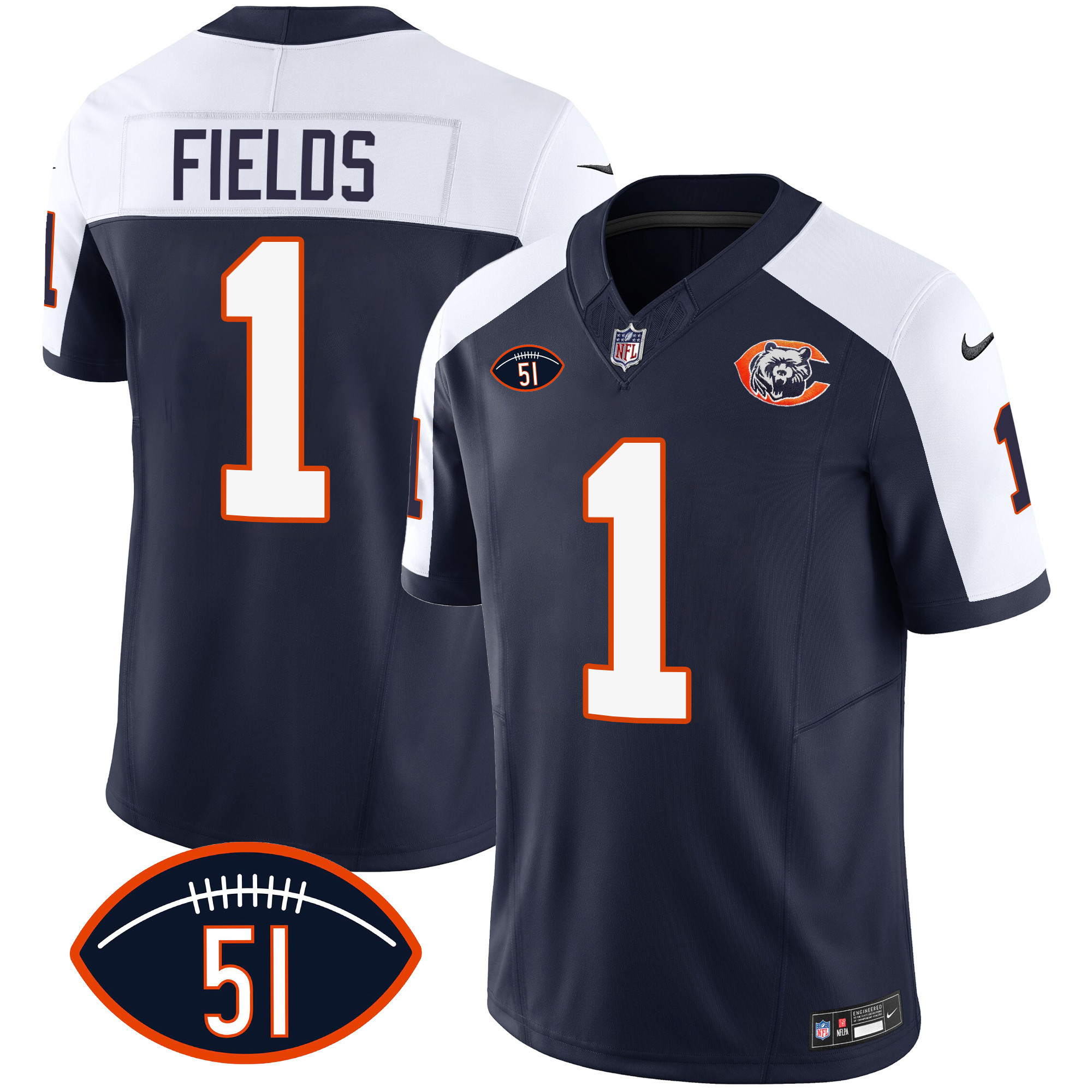 Justin Fields Men's Chicago Bears Throwback Dick Butkus Patch Alternate Jersey - All Stitched 