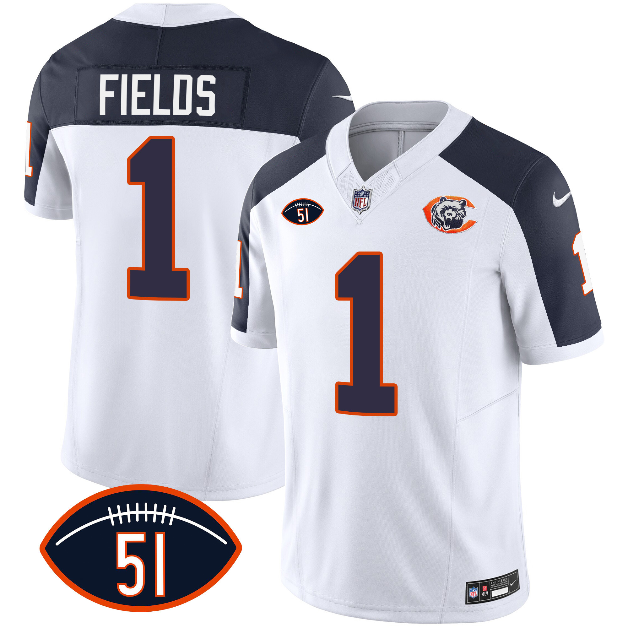 Justin Fields Men's Chicago Bears Throwback Dick Butkus Patch Inverted Jersey - All Stitched 