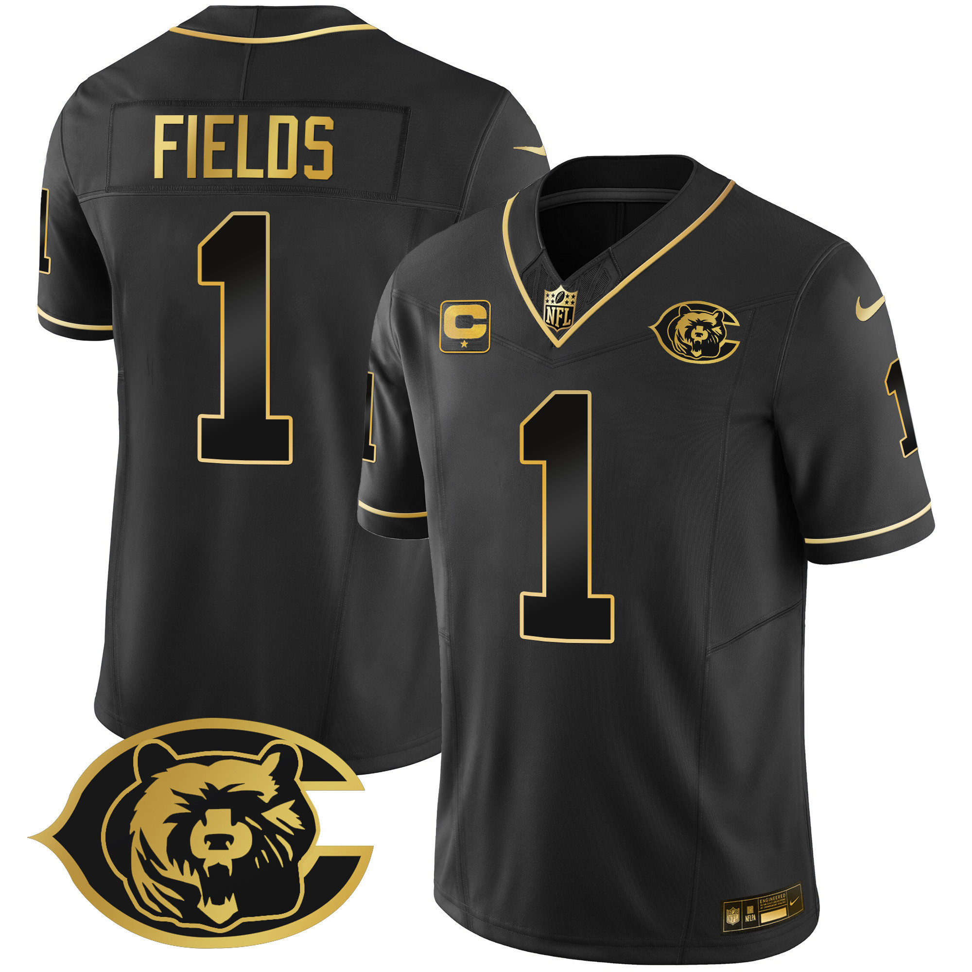 Justin Fields Men's Chicago Bears Throwback Gold Vapor Black Gold Jersey - All Stitched 