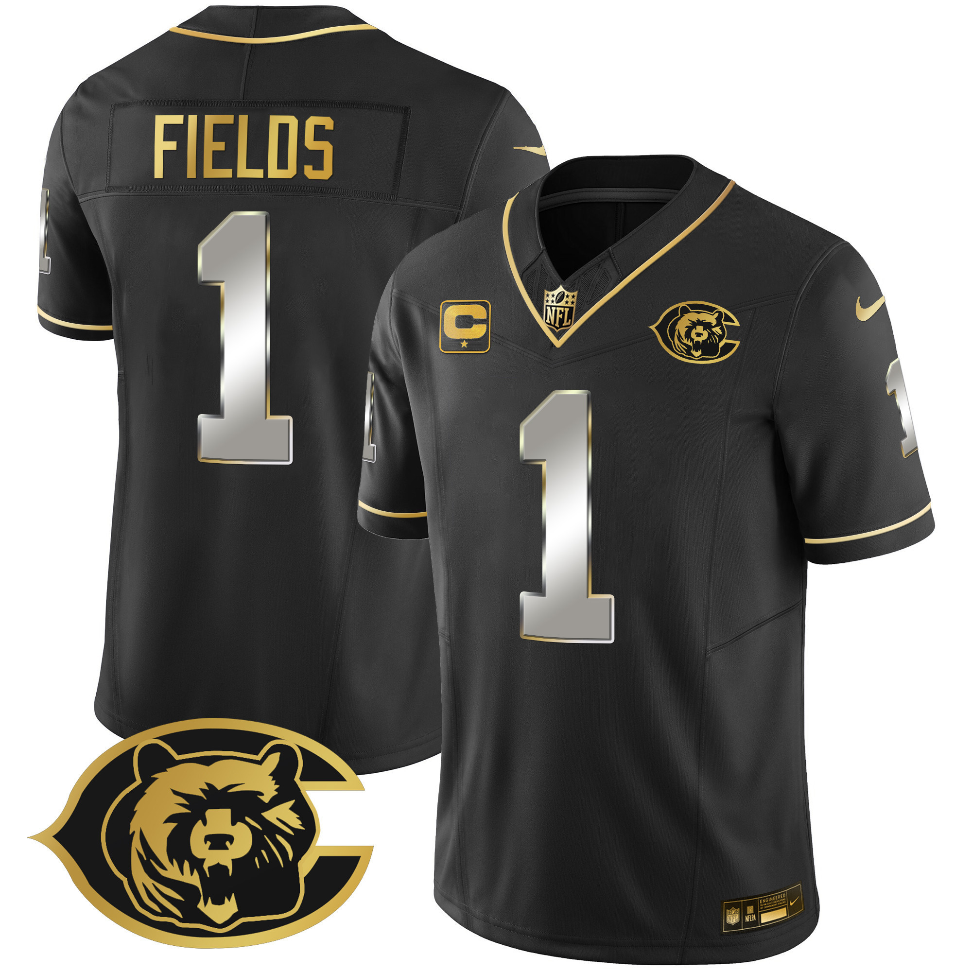Justin Fields Men's Chicago Bears Throwback Gold Vapor Black Limited Jersey - All Stitched 