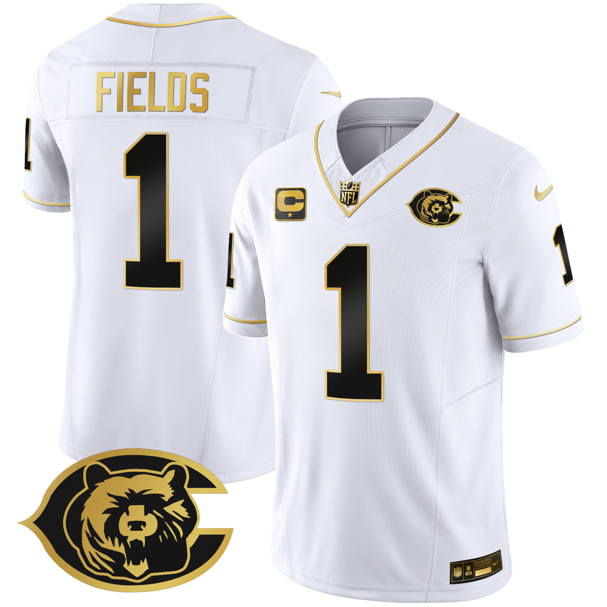 Justin Fields Men's Chicago Bears Throwback Gold Vapor White Gold Jersey - All Stitched 