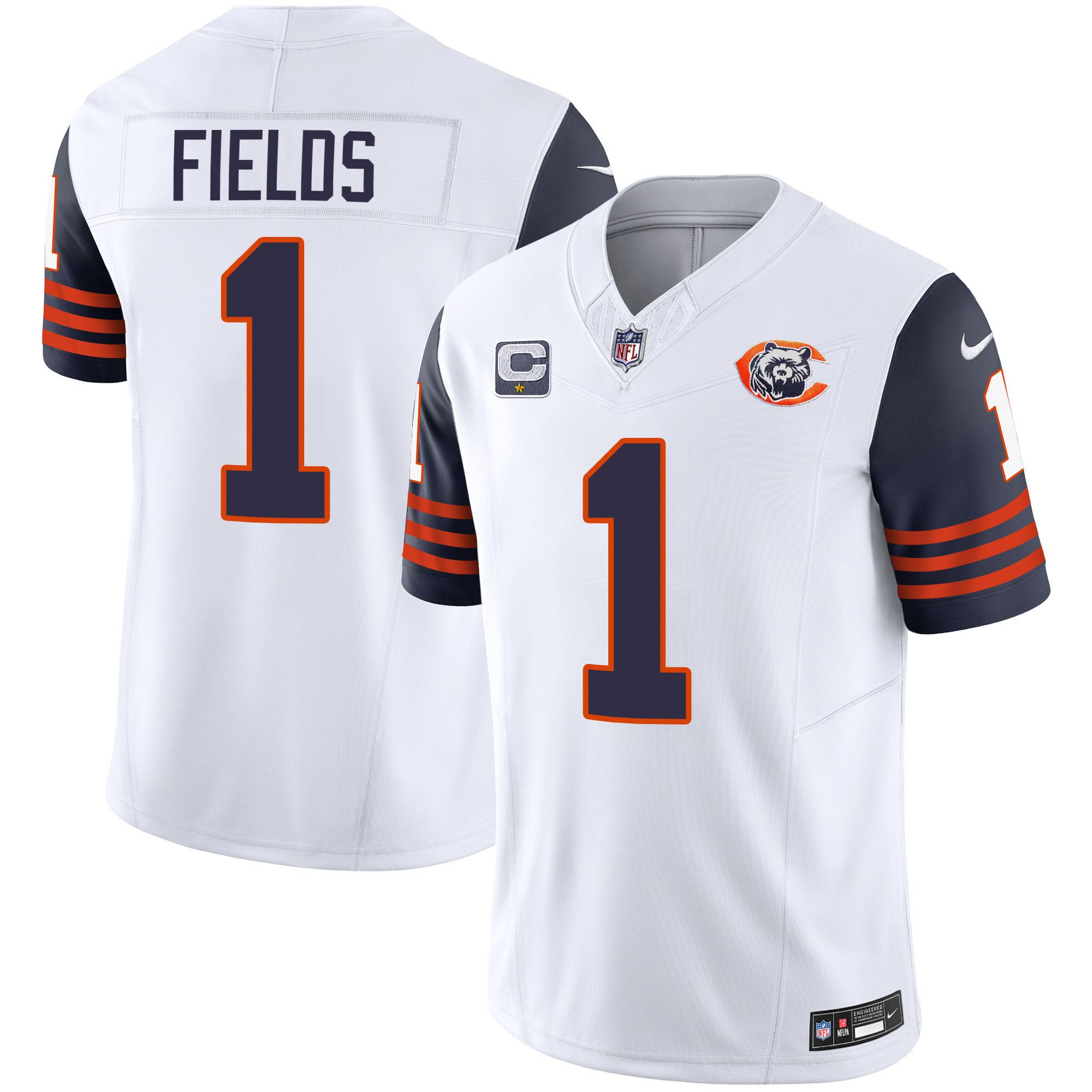 Justin Fields Men's Chicago Bears Throwback Vapor Navy Sleeves Jersey - All Stitched 