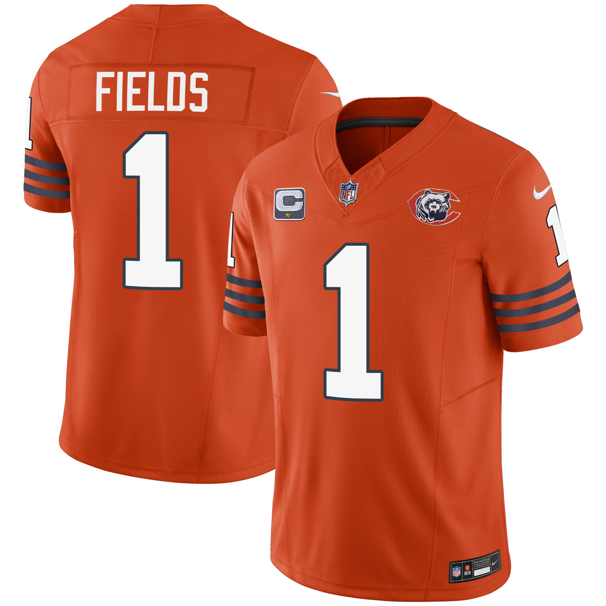 Justin Fields Men's Chicago Bears Throwback Vapor Orange Jersey - All Stitched 