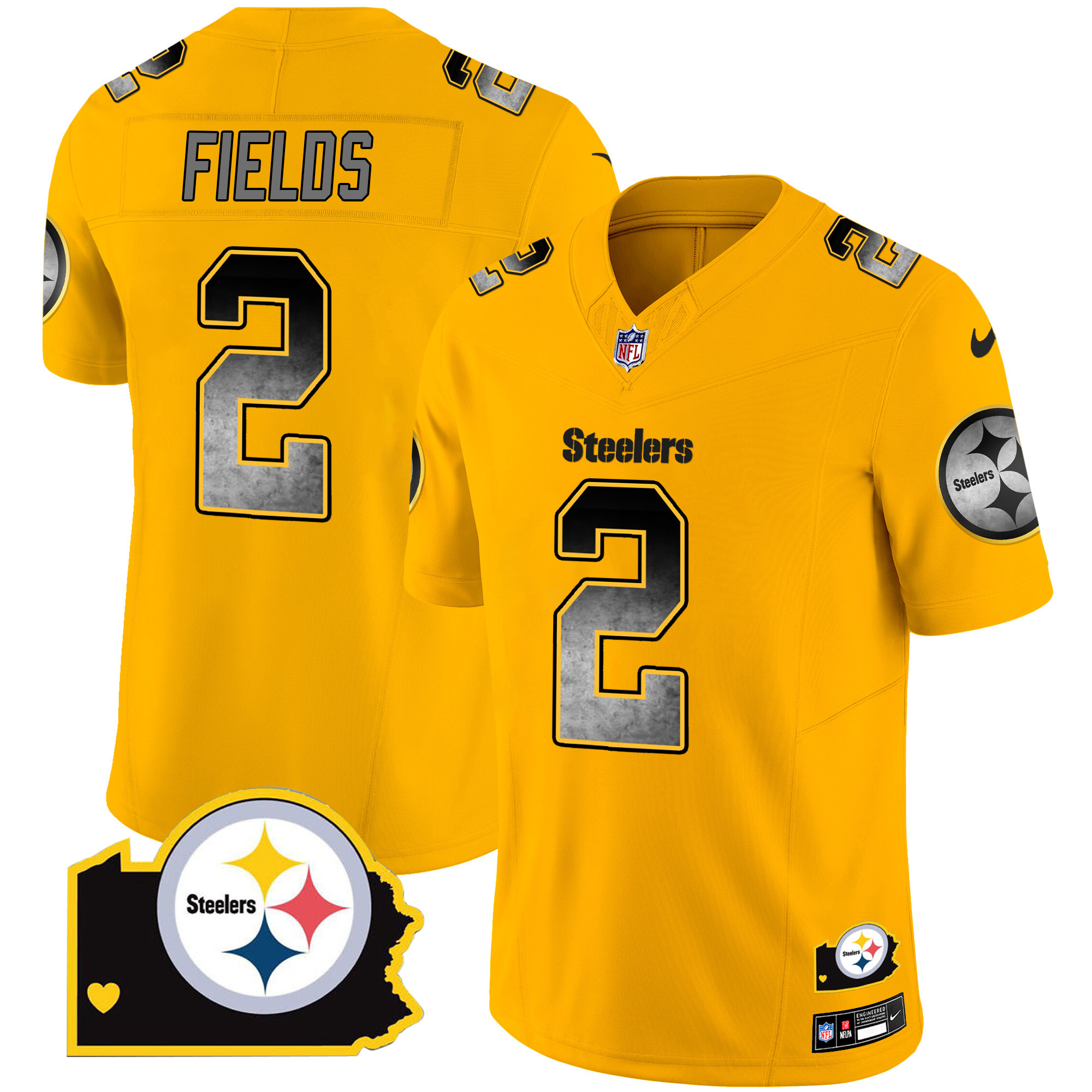 Justin Fields Men's Pittsburgh Steelers Arch Smoke Home Patch Vapor Gold Jersey - All Stitched