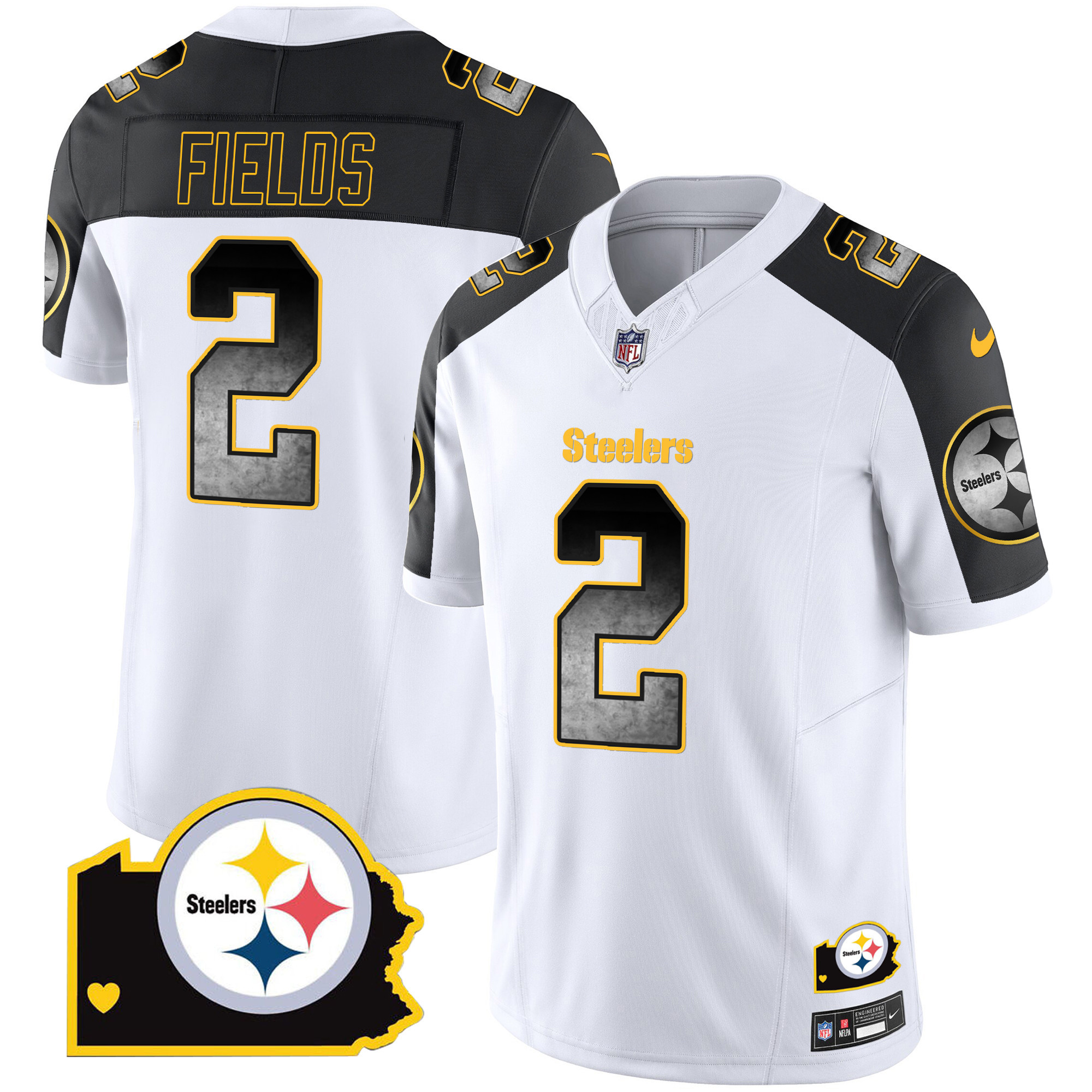 Justin Fields Men's Pittsburgh Steelers Arch Smoke Home Patch Vapor Inverted Jersey - All Stitched