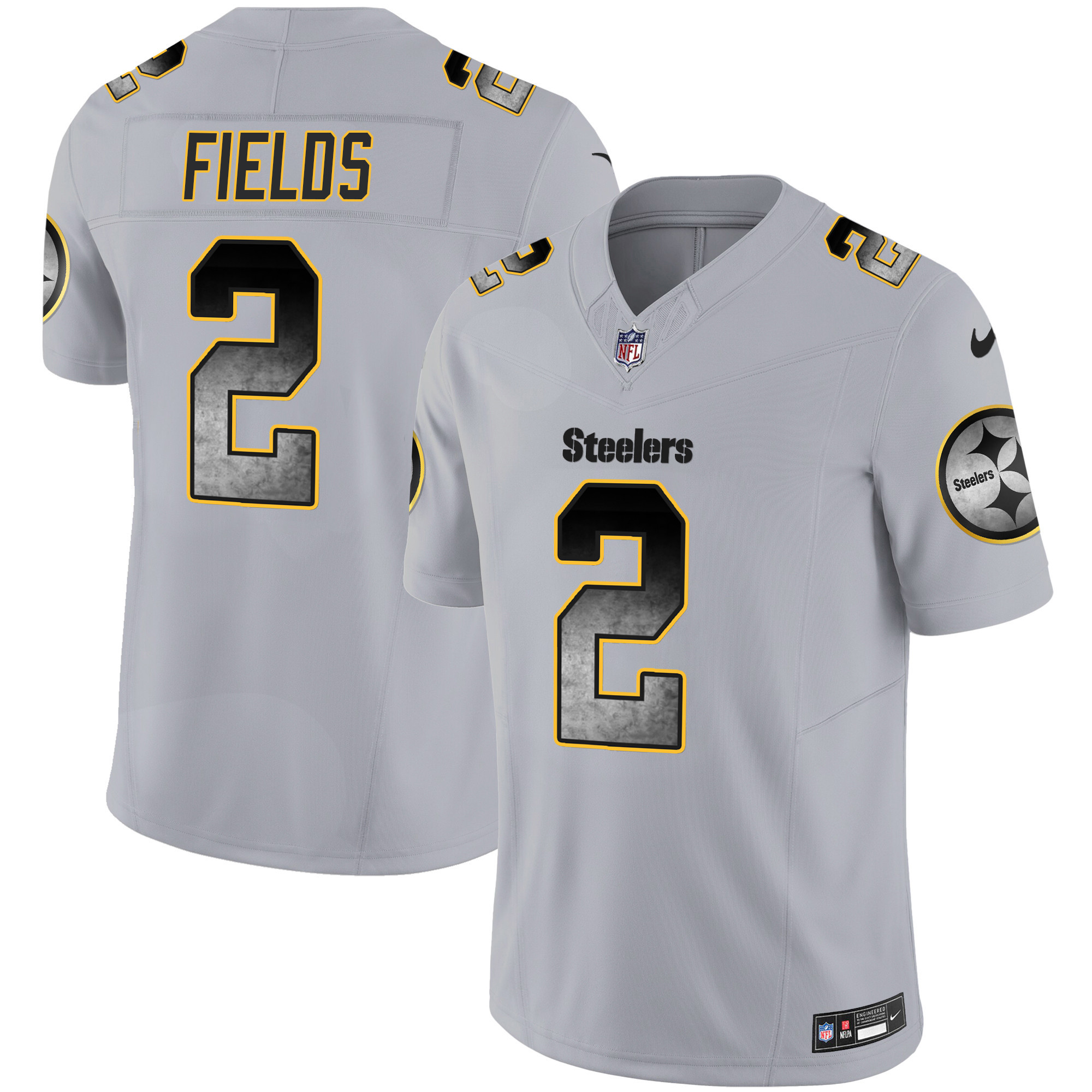Justin Fields Men's Pittsburgh Steelers Arch Smoke Vapor Gray Jersey - All Stitched