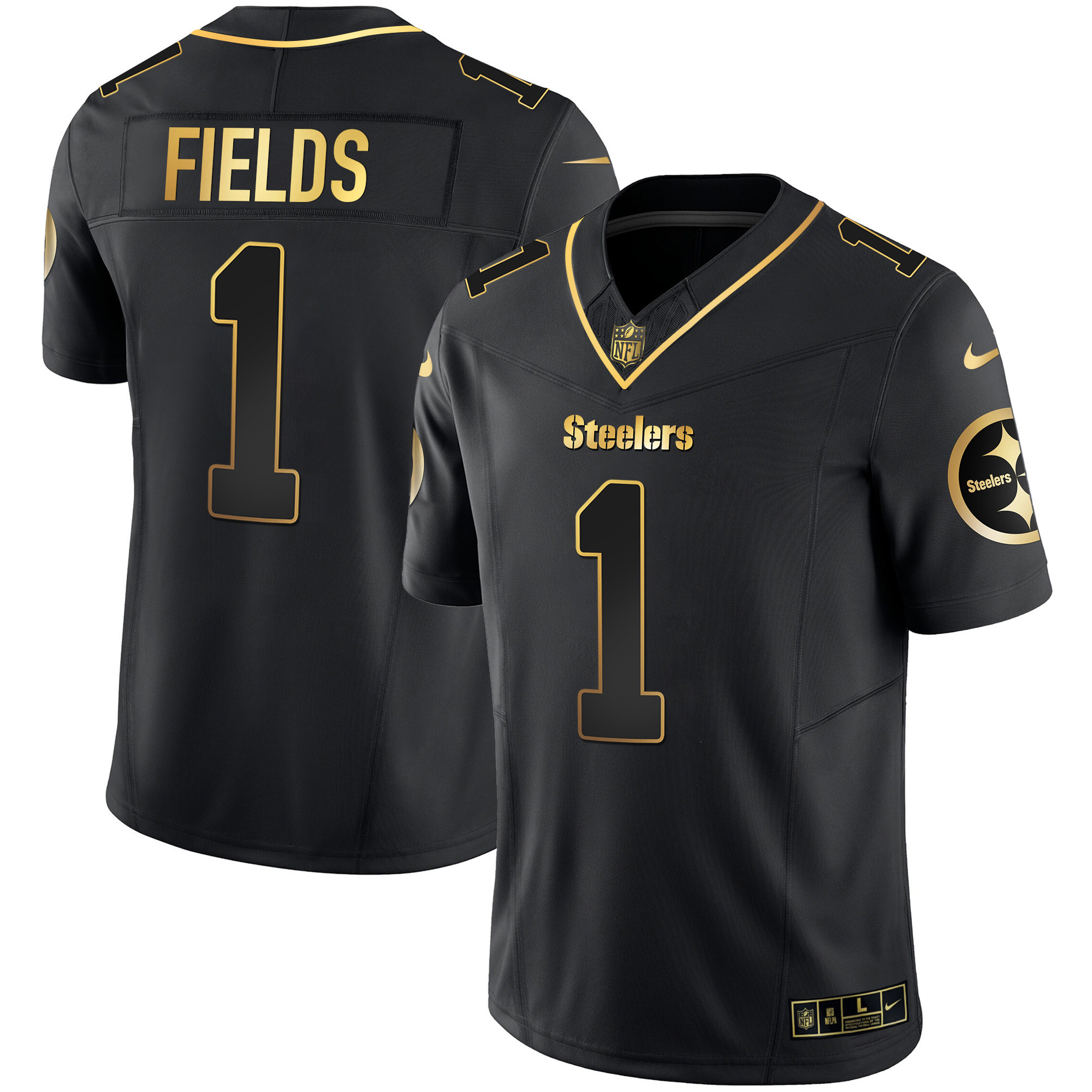 Justin Fields Men's Pittsburgh Steelers Gold Vapor V2 Black Gold Jersey - All Stitched