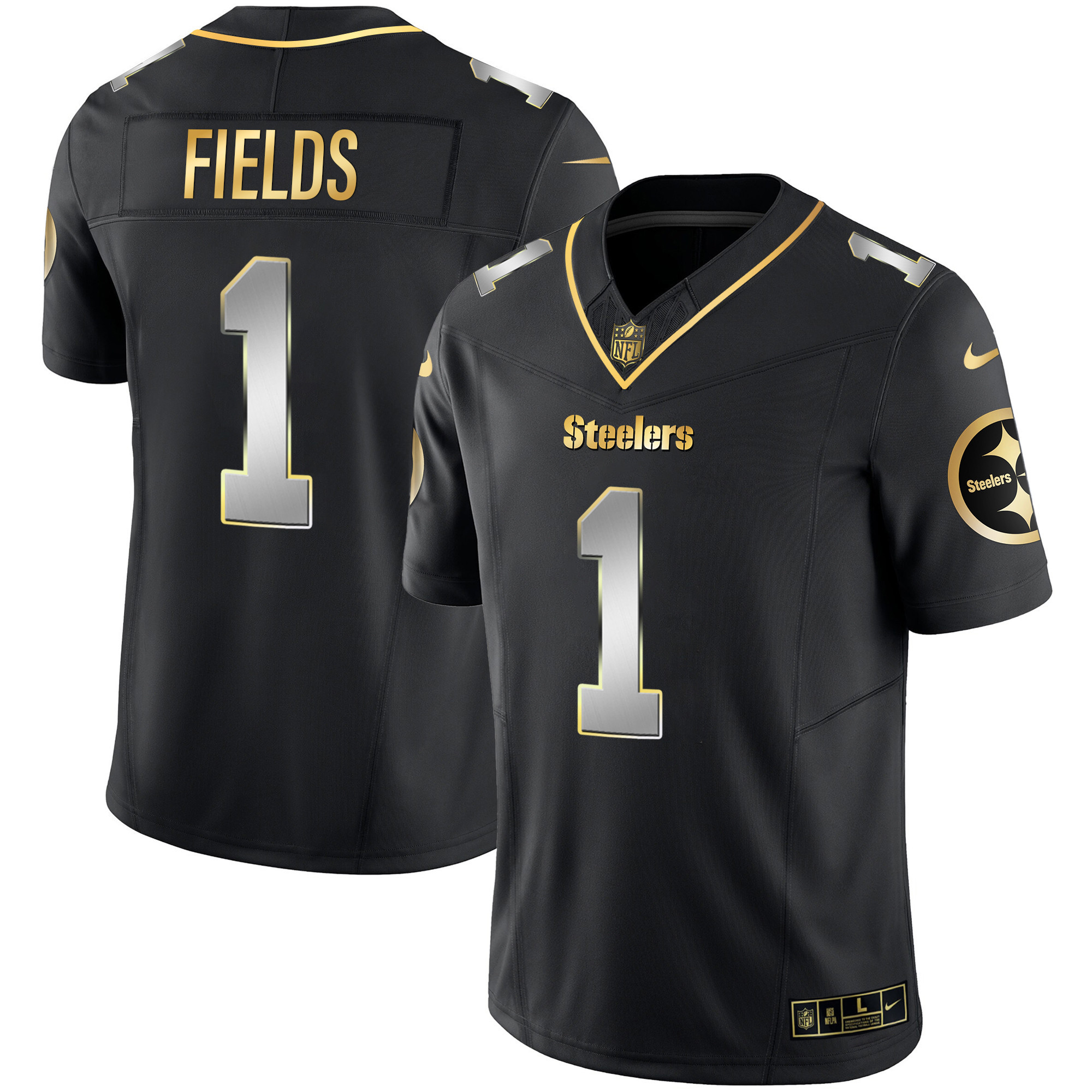 Justin Fields Men's Pittsburgh Steelers Gold Vapor V2 Black Limited Jersey - All Stitched