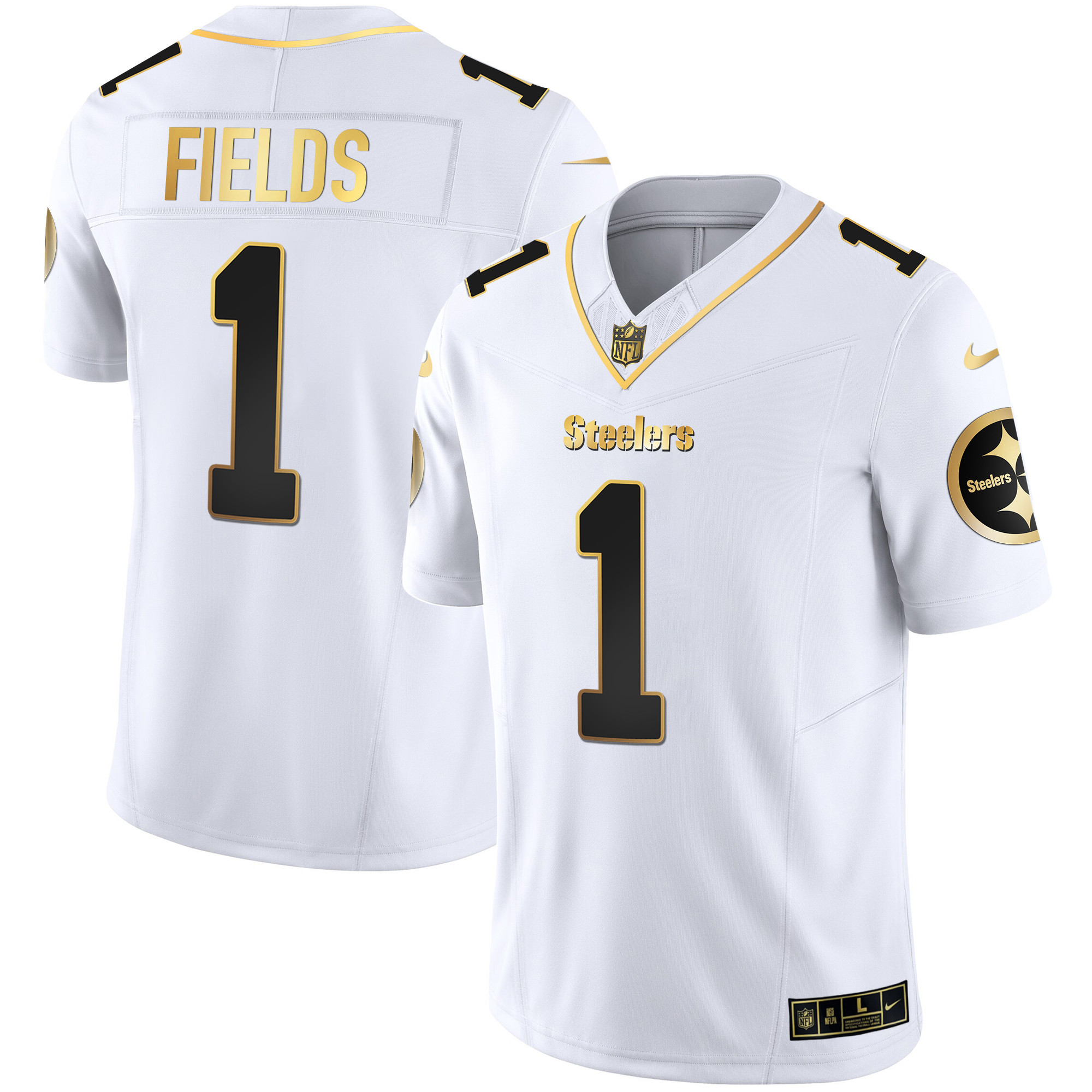 Justin Fields Men's Pittsburgh Steelers Gold Vapor V2 White Gold Jersey - All Stitched