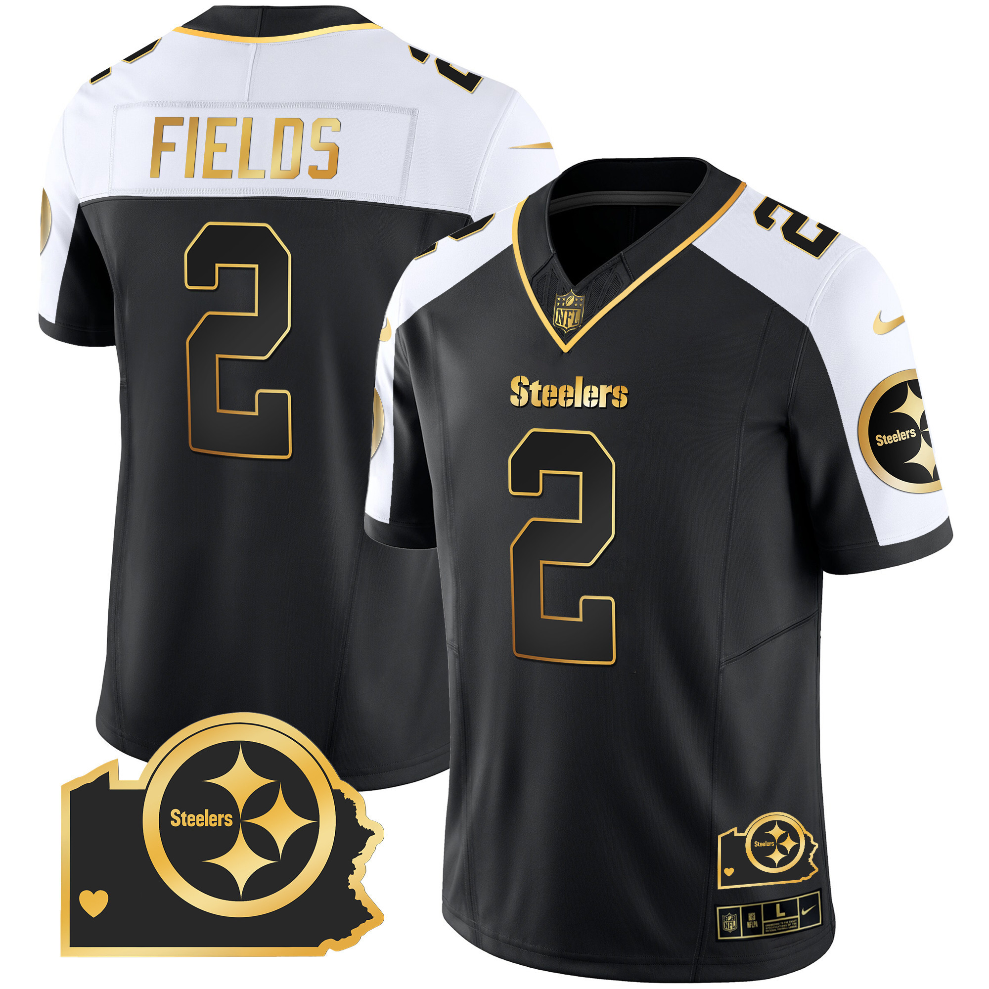 Justin Fields Men's Pittsburgh Steelers Home Patch Gold Vapor Alternate Jersey - All Stitched