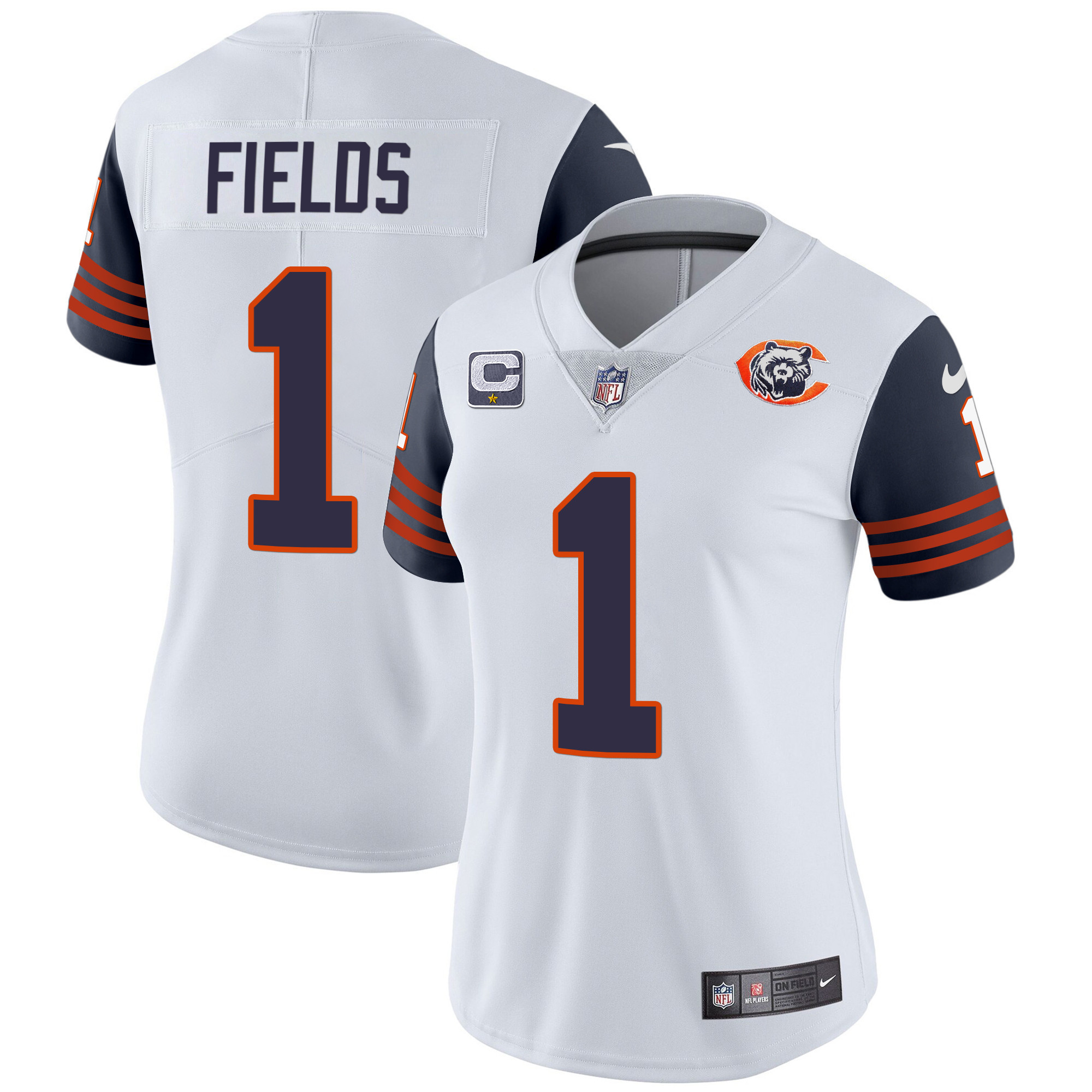 Justin Fields Women's Chicago Bears Throwback Vapor Navy Sleeves Jersey - All Stitched 