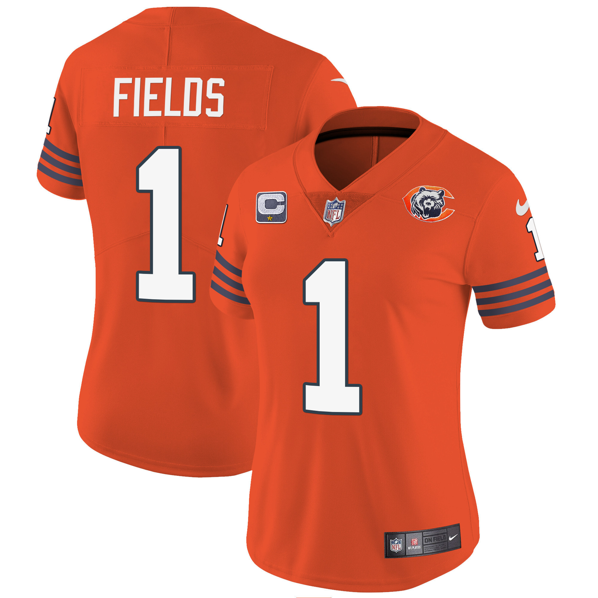 Justin Fields Women's Chicago Bears Throwback Vapor Orange Jersey - All Stitched 