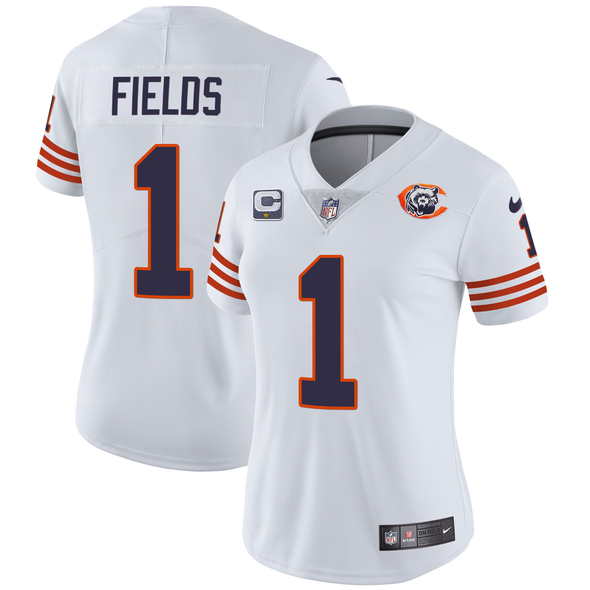 Justin Fields Women's Chicago Bears Throwback Vapor White Jersey - All Stitched 
