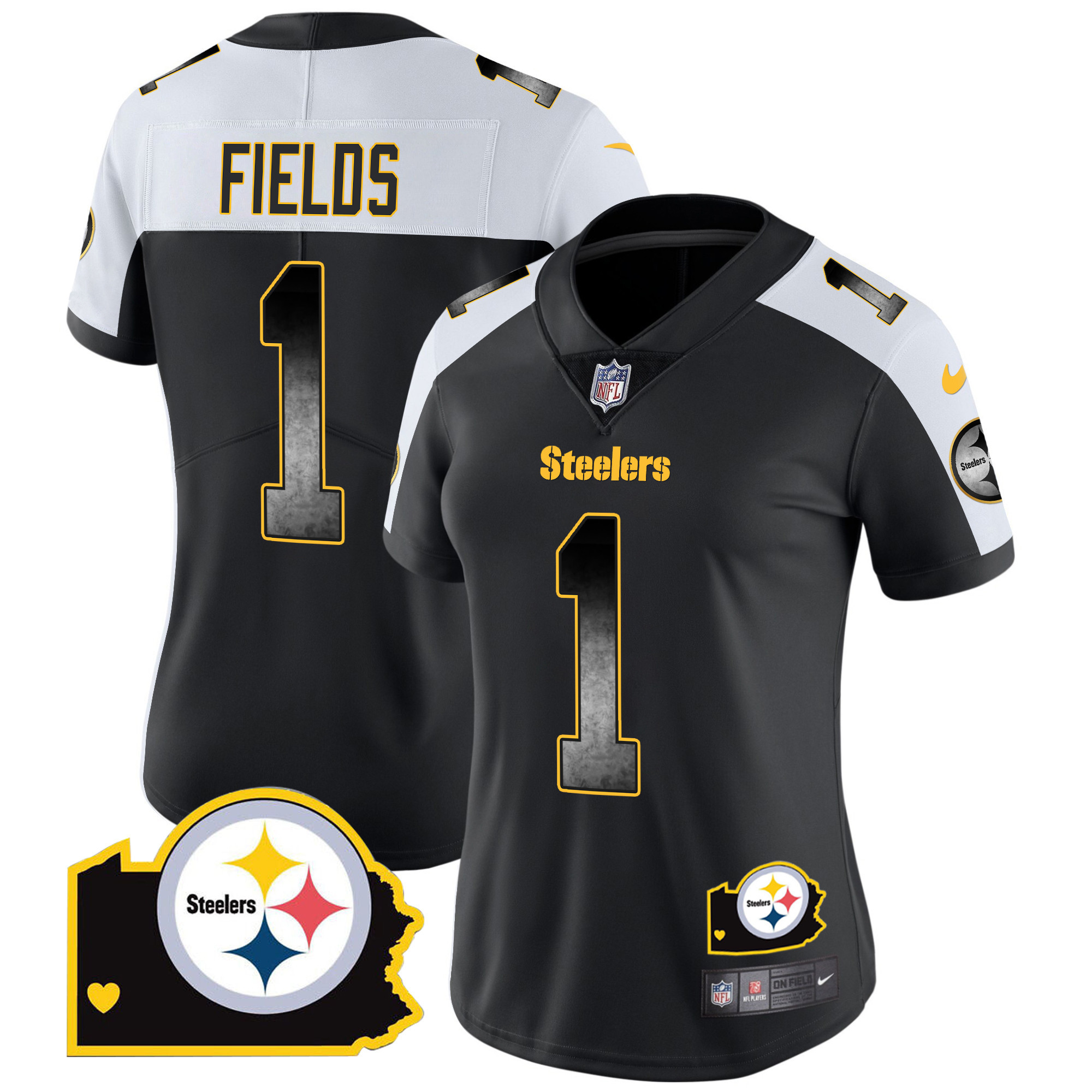 Justin Fields Women's Pittsburgh Steelers Arch Smoke Home Patch Vapor Alternate Jersey - All Stitched