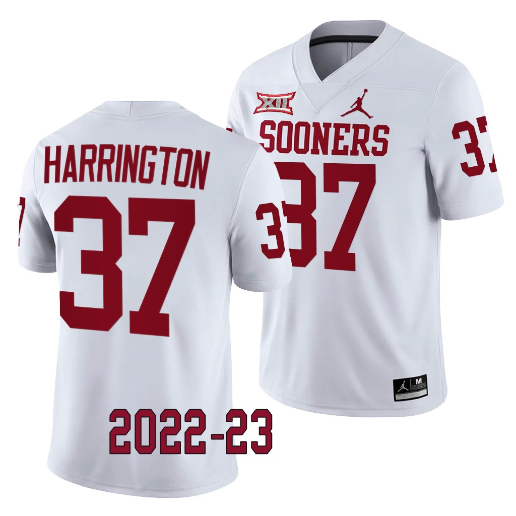 Justin Harrington Oklahoma Sooners 2022-23 College Game Jersey Men's White #37 Uniform