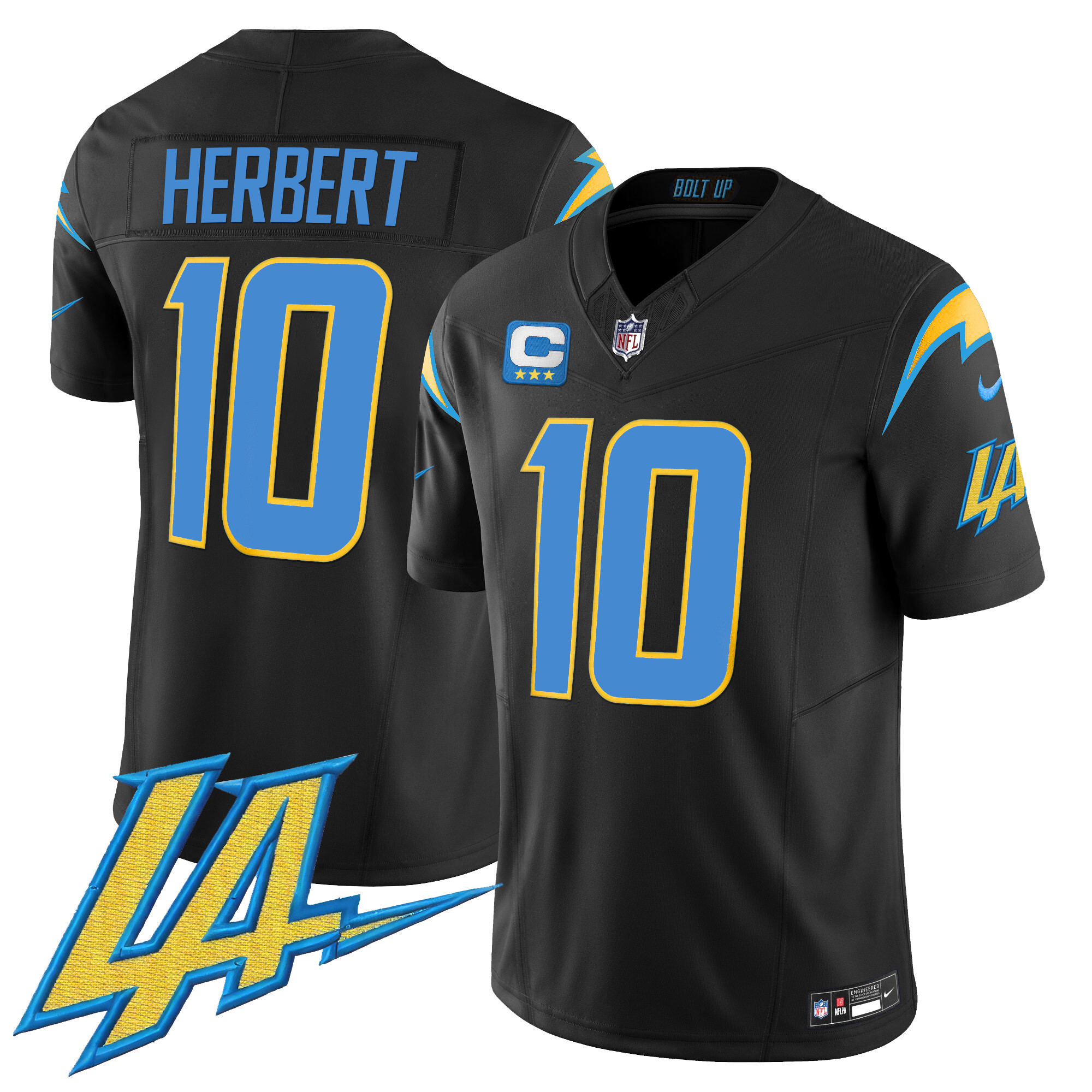 Justin Herbert Men's Los Angeles Chargers Vapor Limited V2 Black Jersey - All Stitched