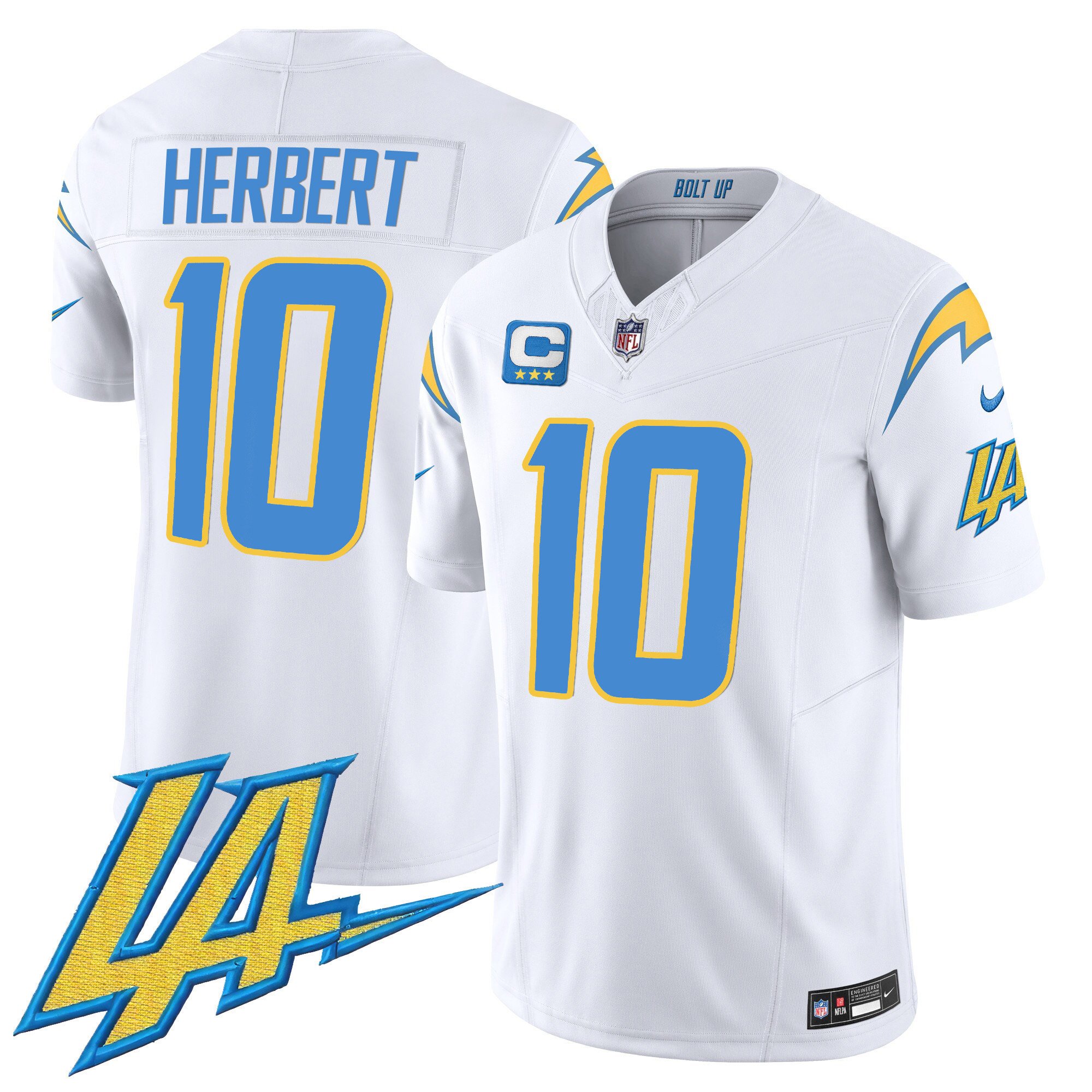 Justin Herbert Men's Los Angeles Chargers Vapor Limited V2 White Jersey - All Stitched