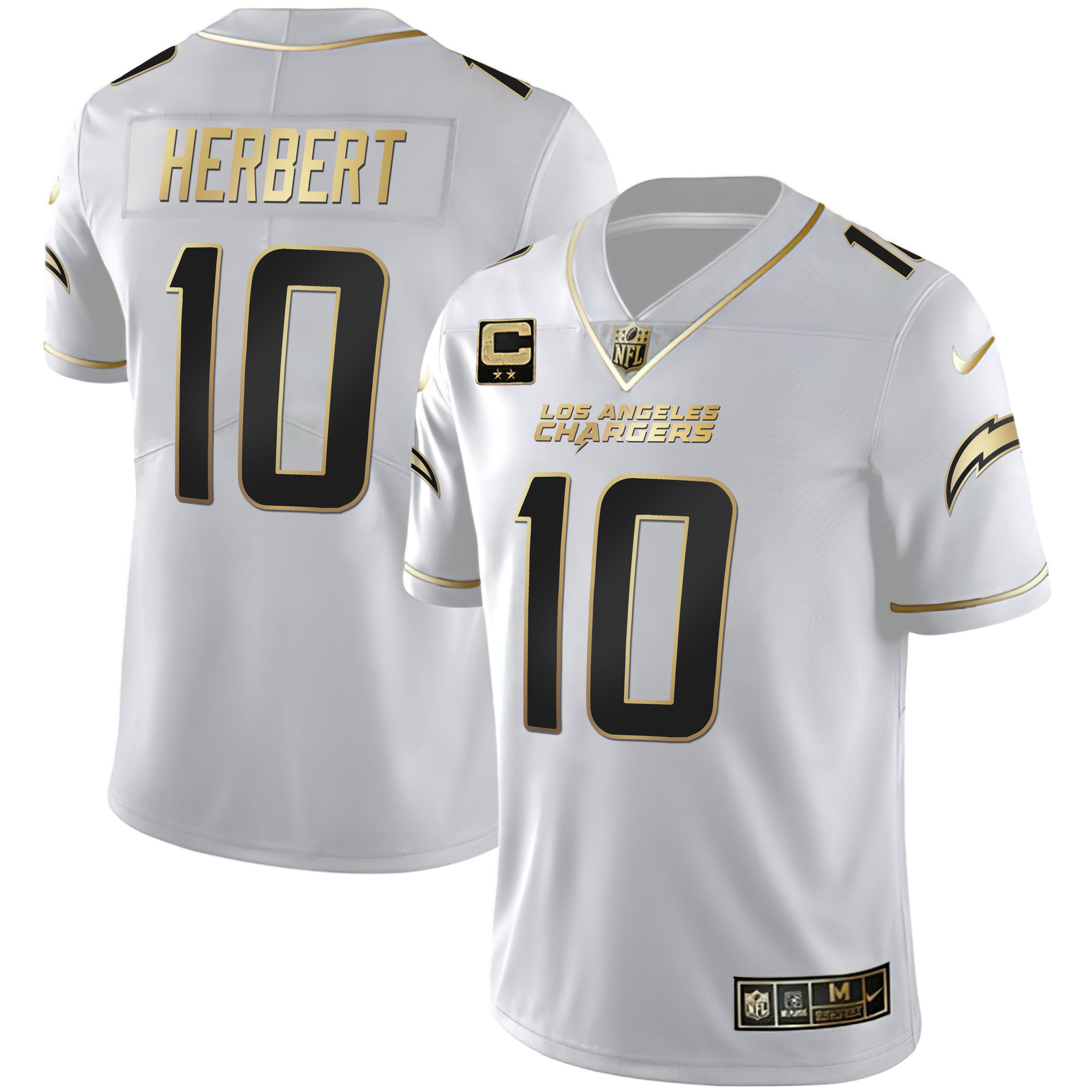 Justin Herbert Men's Los Angeles Chargers White Gold & Black Gold Jersey - All Stitched