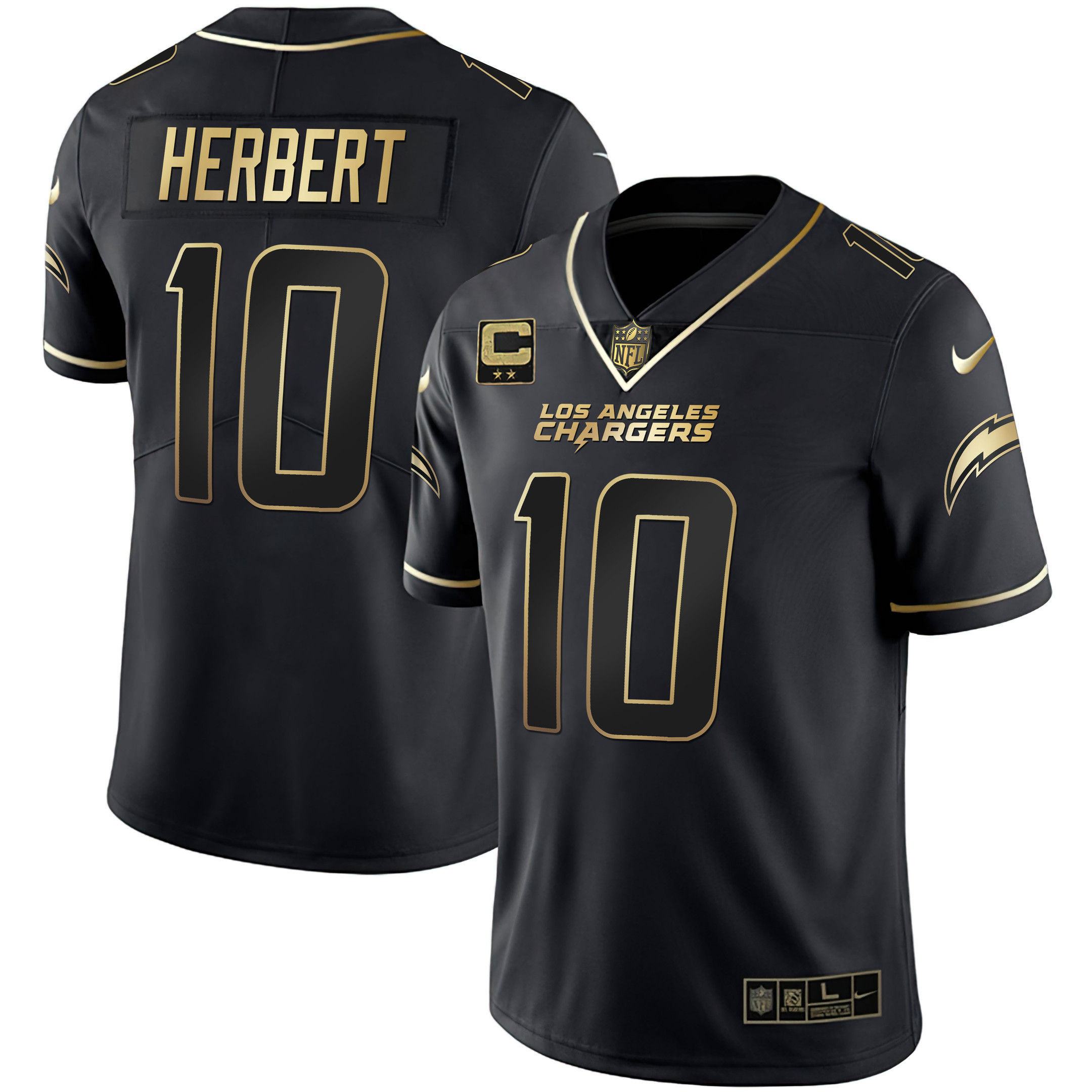 Justin Herbert Men's Los Angeles Chargers White Gold & Black Gold Jersey - All Stitched