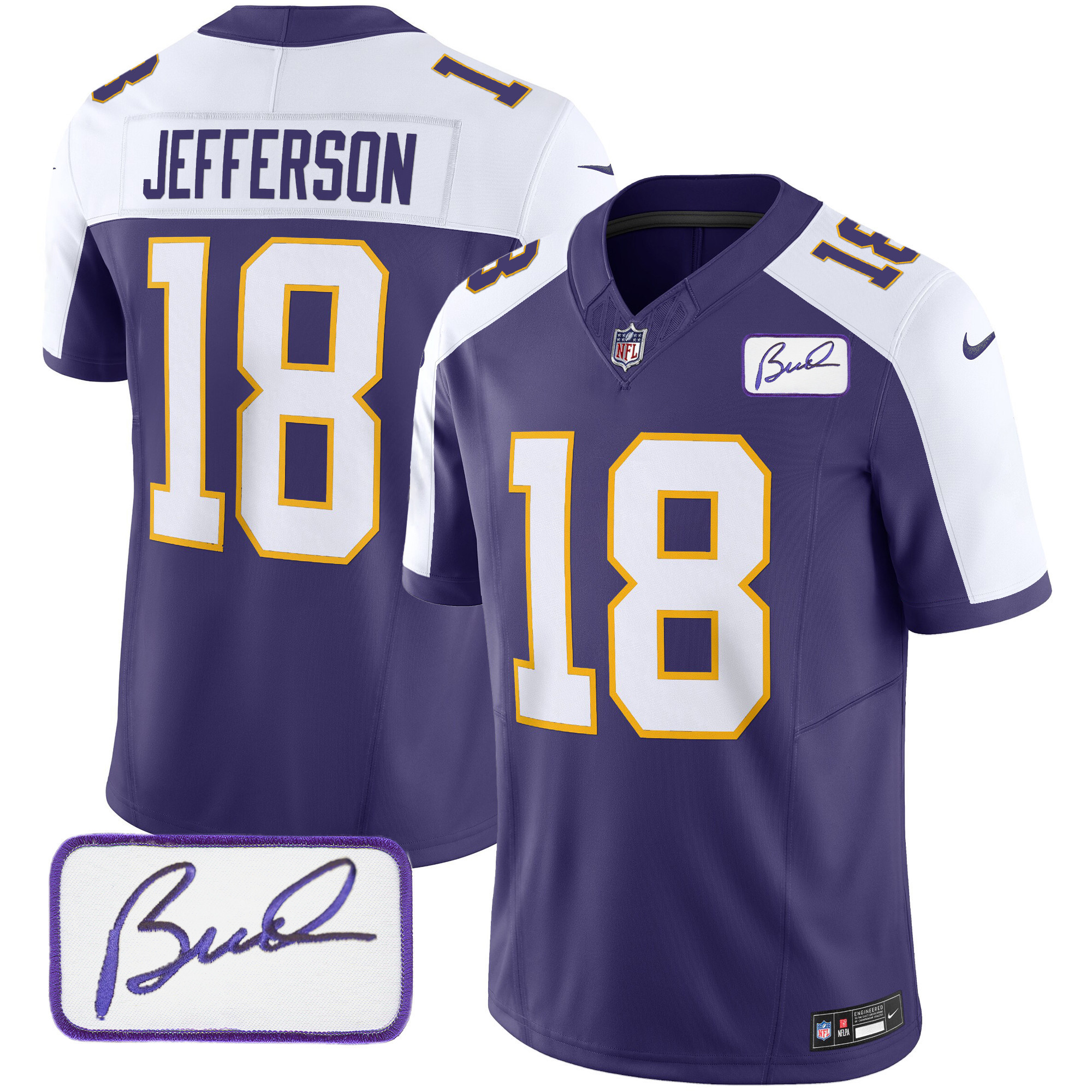 Justin Jefferson Men's Minnesota Vikings Bud Grant Patch Classic Limited Alternate Jersey - All Stitched