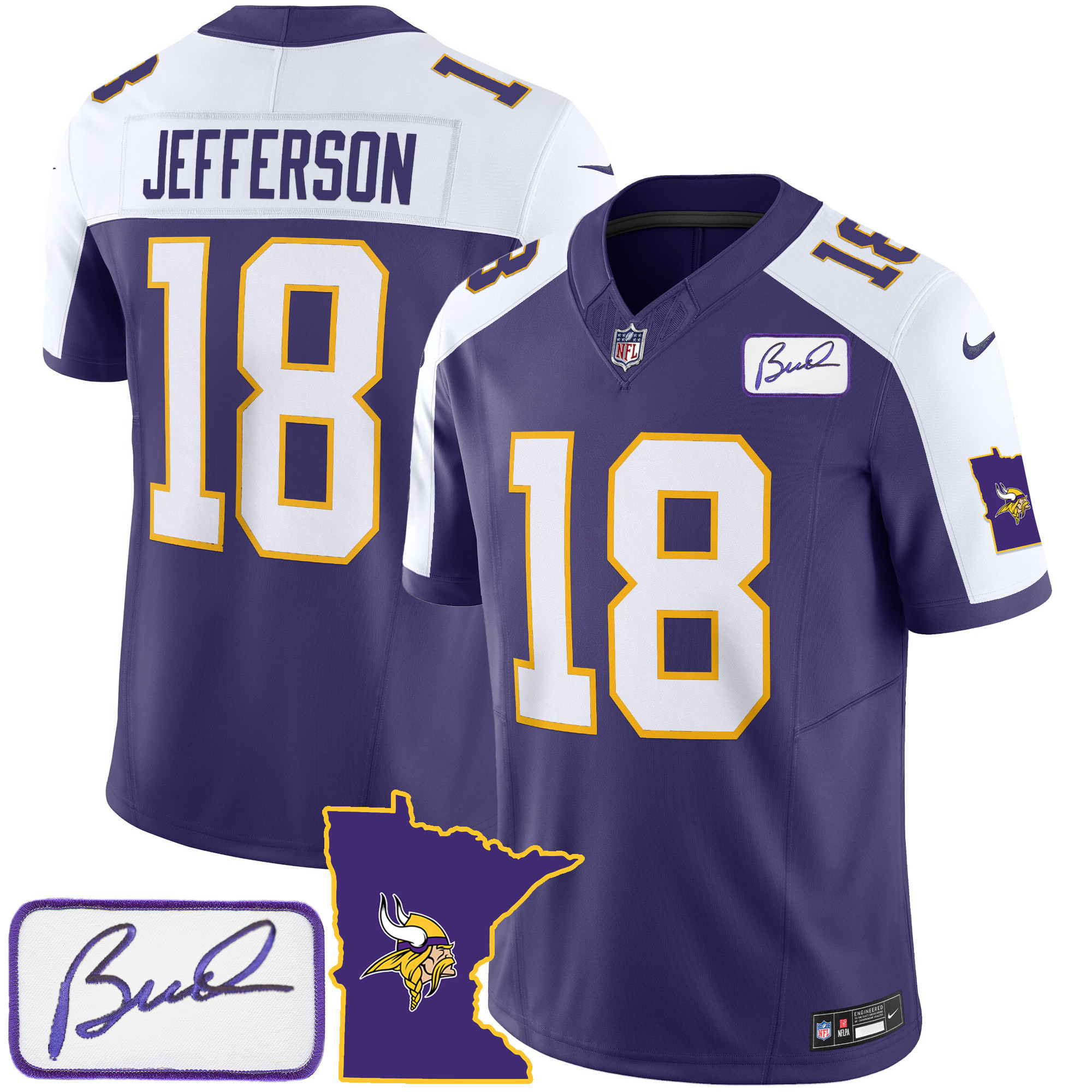 Justin Jefferson Men's Minnesota Vikings Bud Grant Patch Classic Limited V2 Alternate Jersey - All Stitched