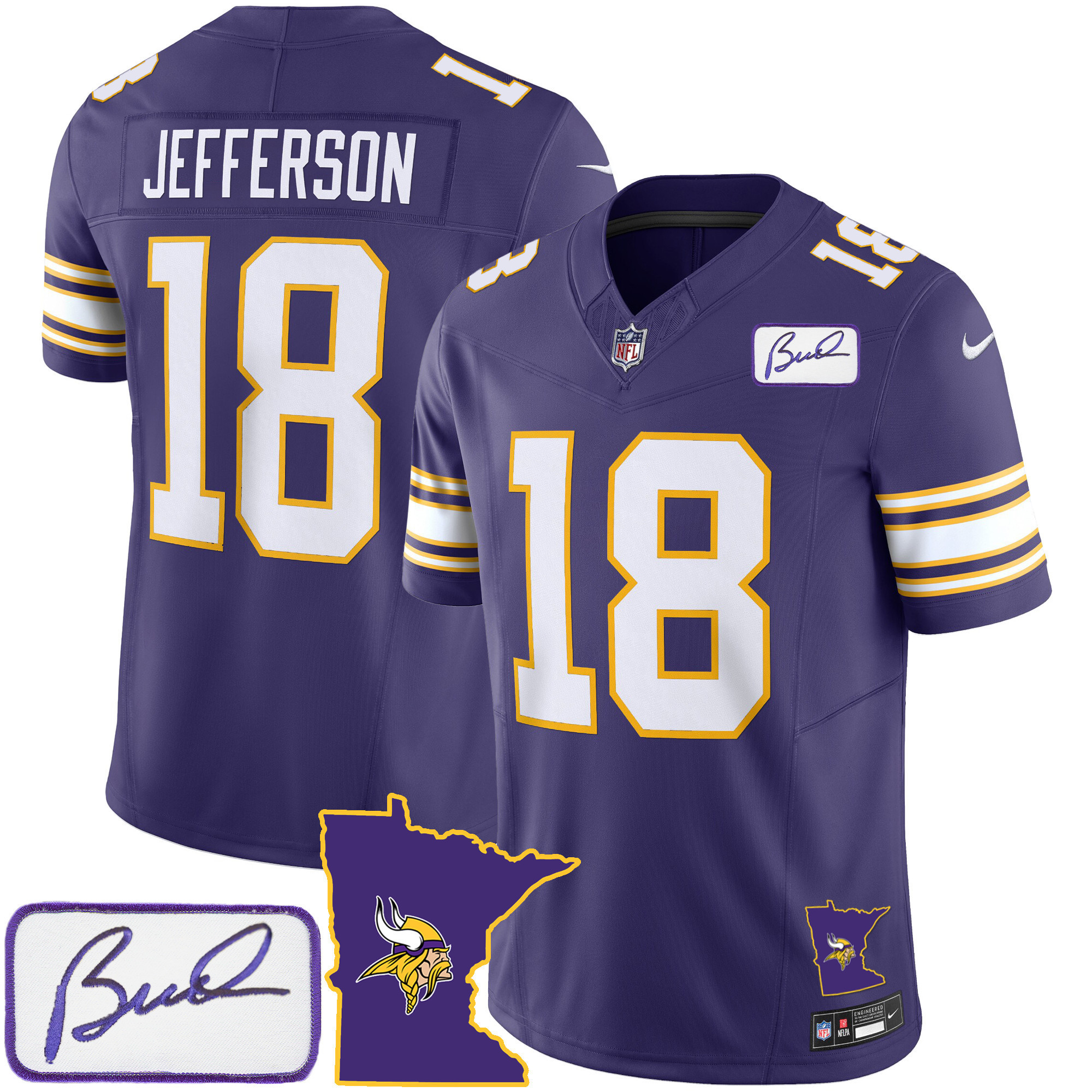 Justin Jefferson Men's Minnesota Vikings Bud Grant Patch Classic Limited V2 Purple Jersey - All Stitched
