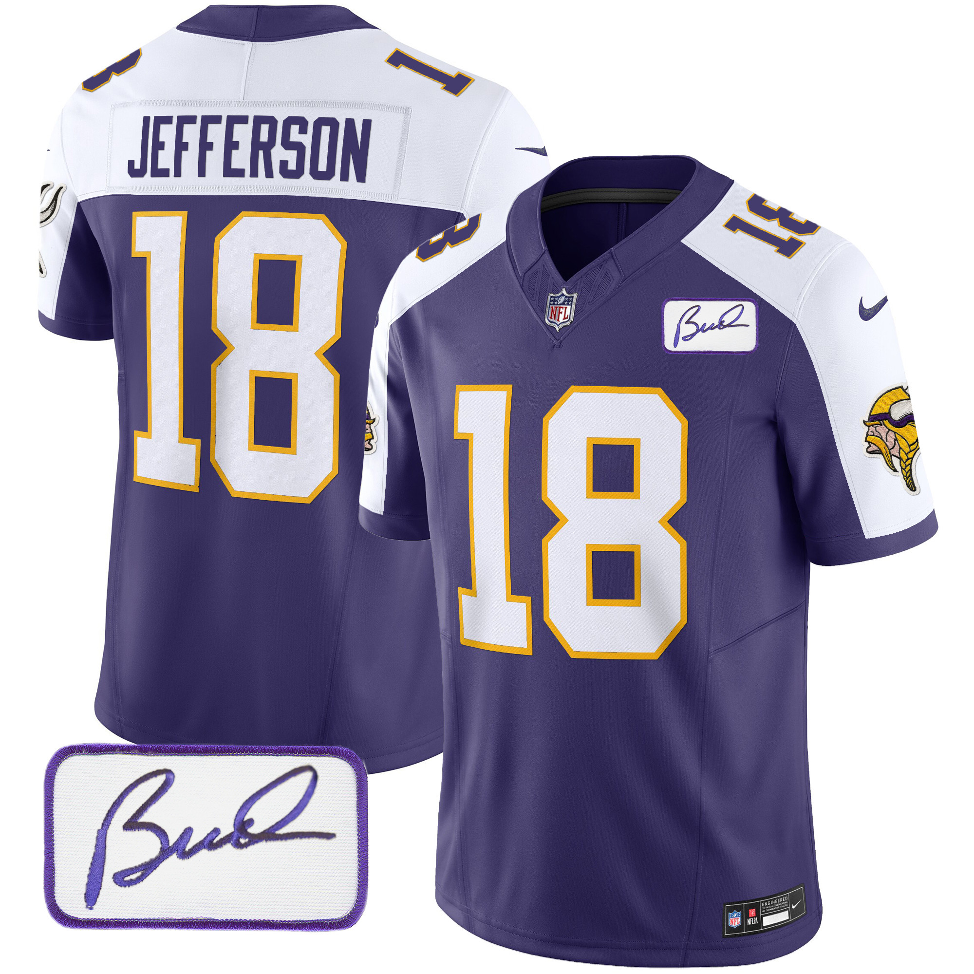 Justin Jefferson Men's Minnesota Vikings Bud Grant Patch Classic Limited V3 Purple Alternate Jersey - All Stitched
