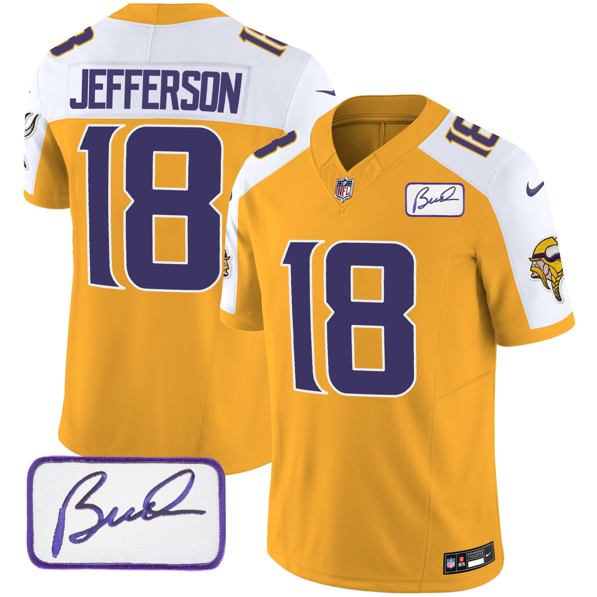 Justin Jefferson Men's Minnesota Vikings Bud Grant Patch Classic Limited V4 Gold Alternate Jersey - All Stitched