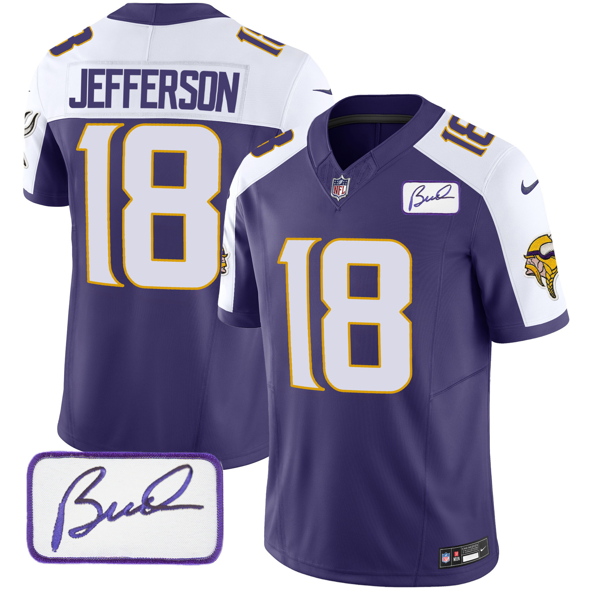 Justin Jefferson Men's Minnesota Vikings Bud Grant Patch Classic Limited V4 Purple Alternate Jersey - All Stitched