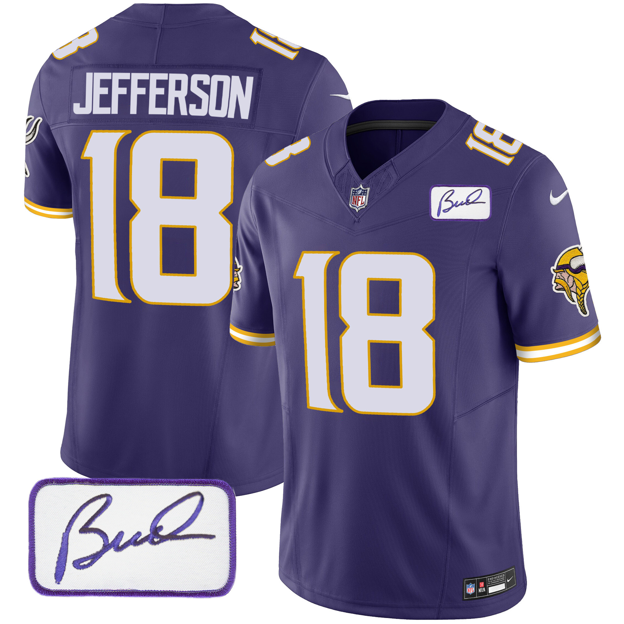 Justin Jefferson Men's Minnesota Vikings Bud Grant Patch Classic Limited V4 Purple Jersey - All Stitched