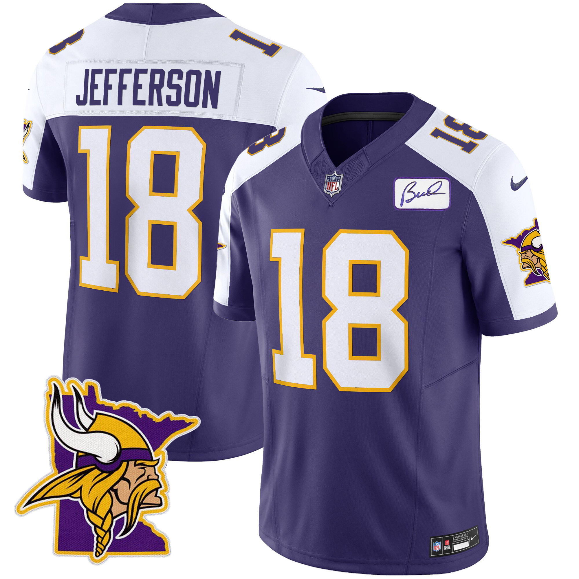 Justin Jefferson Men's Minnesota Vikings Bud Grant Patch Classic Limited V5 Purple Alternate Jersey - All Stitched
