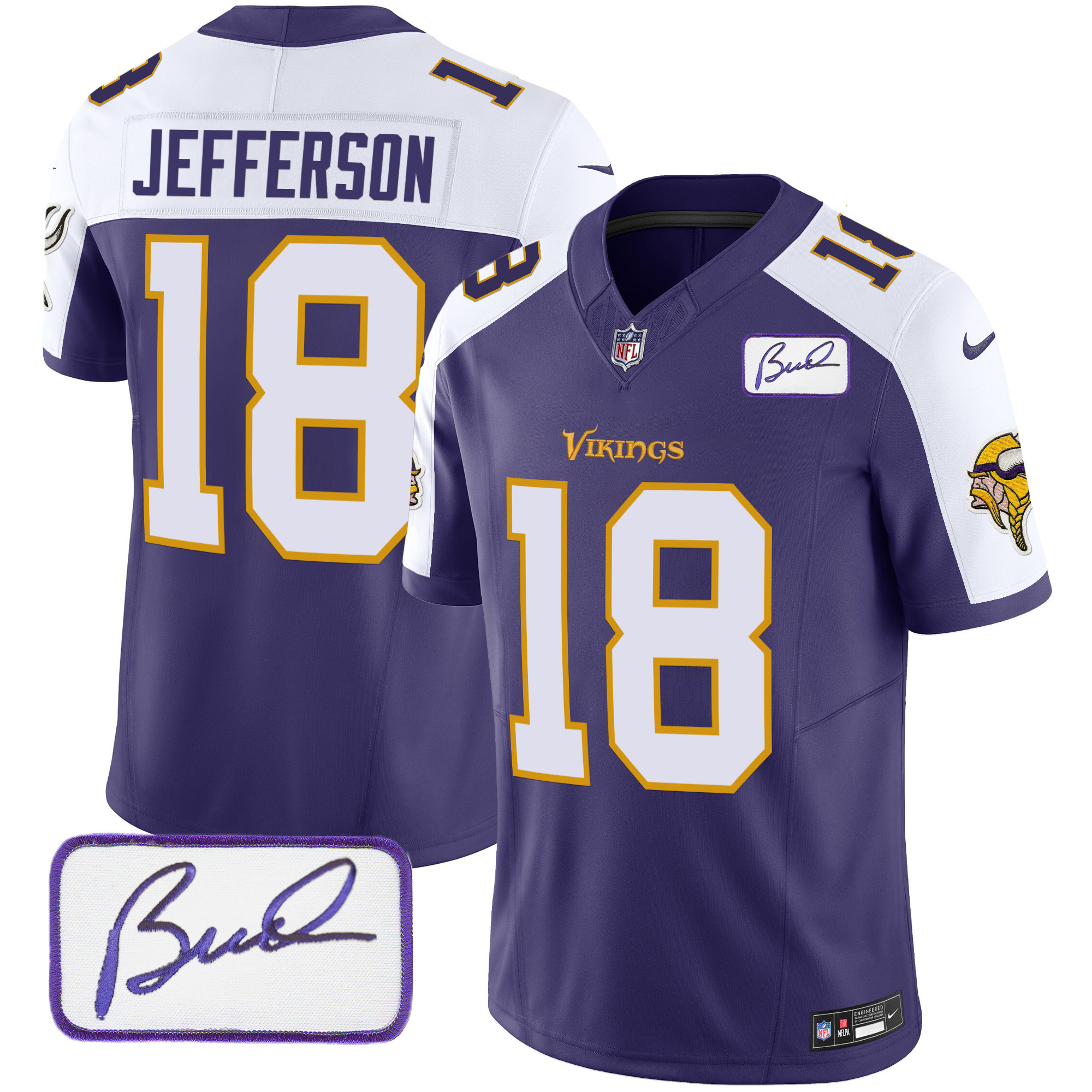 Justin Jefferson Men's Minnesota Vikings Bud Grant Patch Classic Limited V6 Purple Alternate Jersey - All Stitched