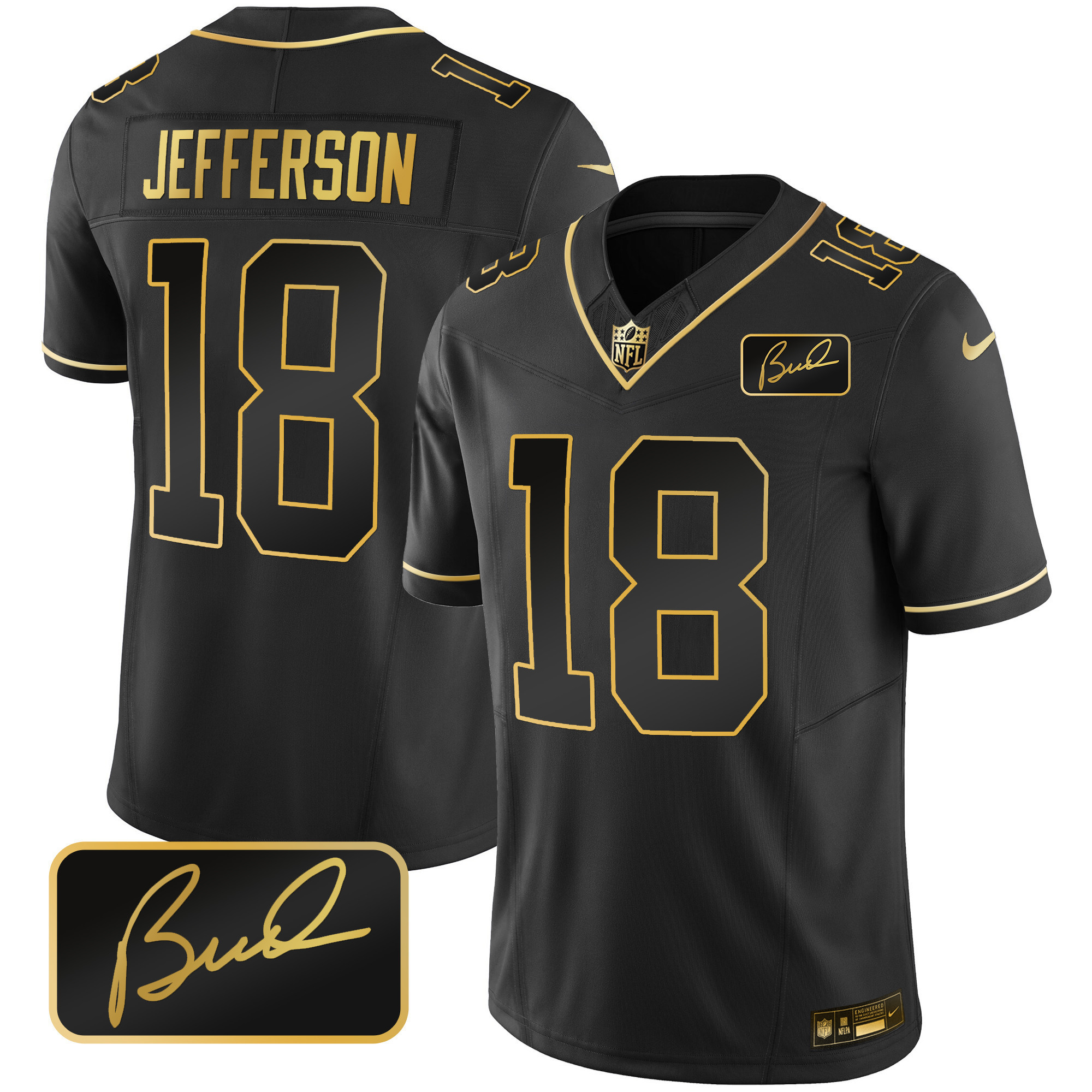 Justin Jefferson Men's Minnesota Vikings Bud Grant Patch Gold Limited Black Gold Jersey - All Stitched
