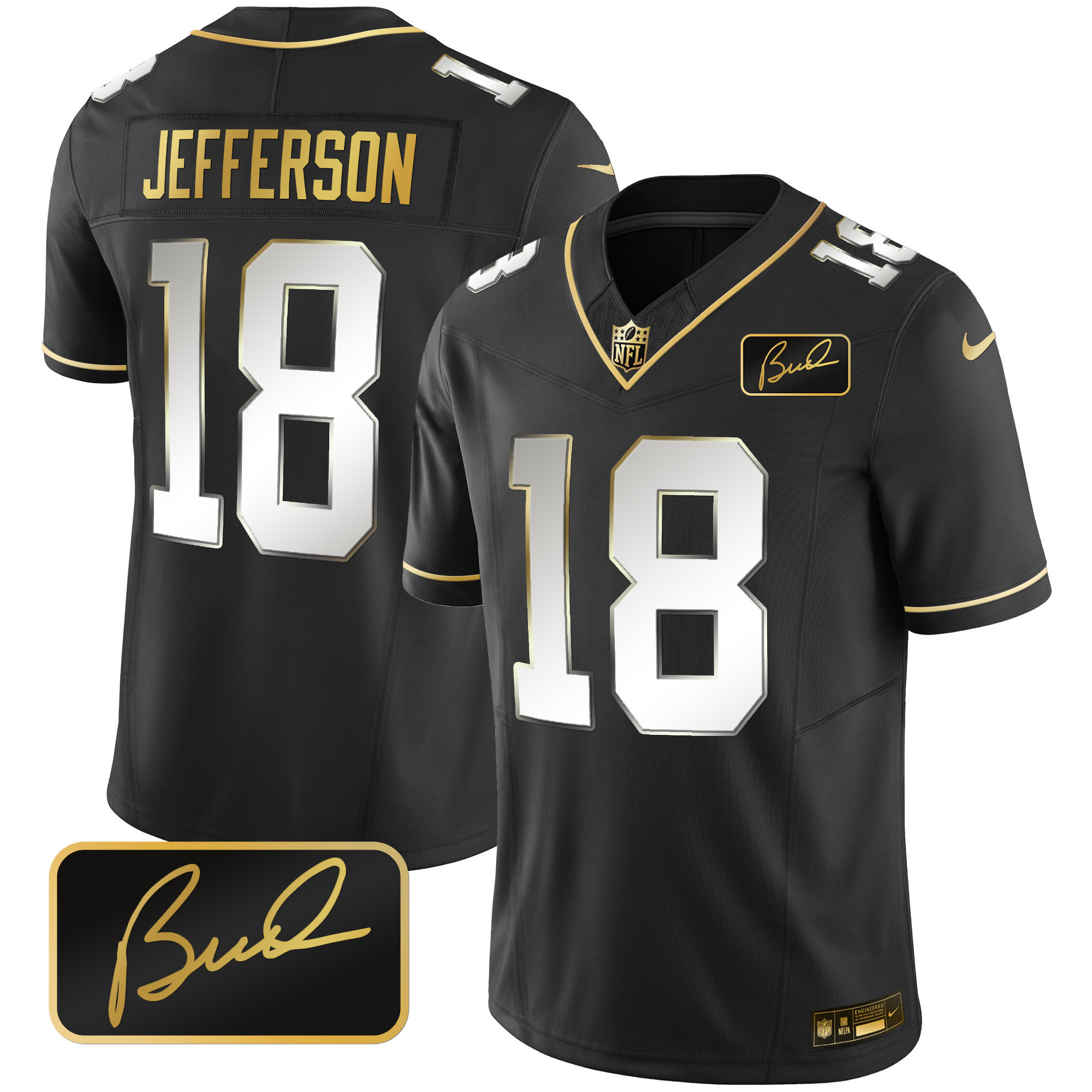 Justin Jefferson Men's Minnesota Vikings Bud Grant Patch Gold Limited Black Limited Jersey - All Stitched