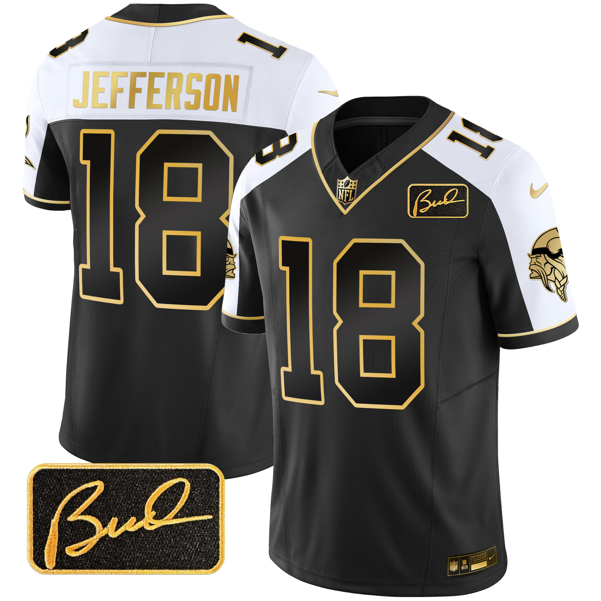 Justin Jefferson Men's Minnesota Vikings Bud Grant Patch Gold Limited V2 Alternate Jersey - All Stitched