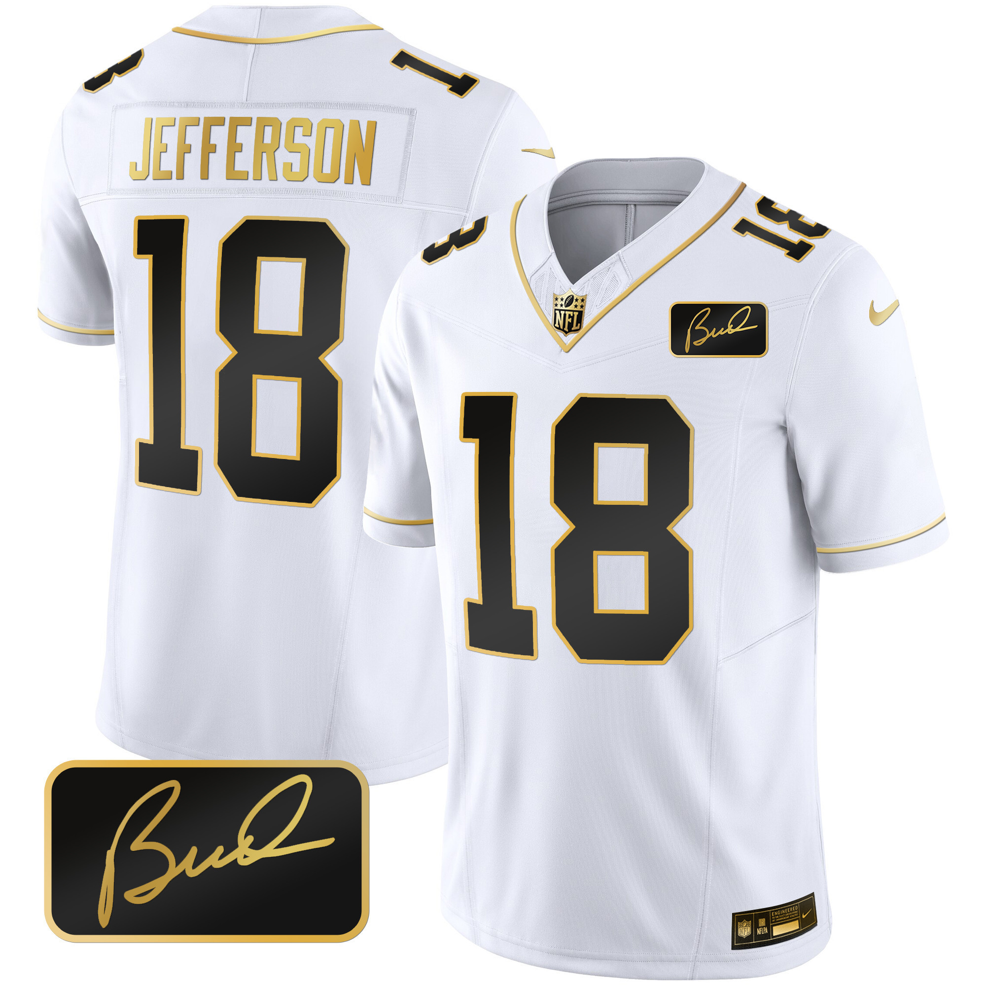 Justin Jefferson Men's Minnesota Vikings Bud Grant Patch Gold Limited White Gold Jersey - All Stitched