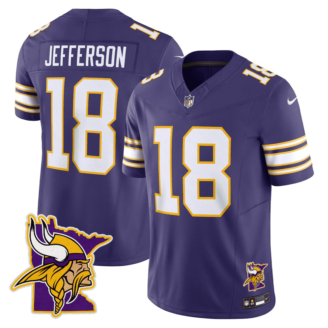 Justin Jefferson Men's Minnesota Vikings Minnesota Map Patch Limited Purple Jersey - All Stitched