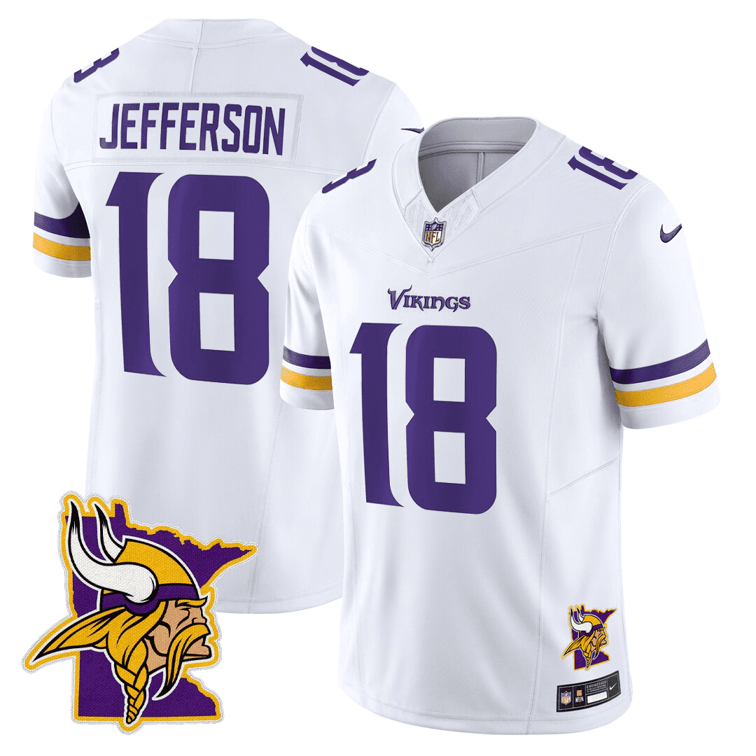 Justin Jefferson Men's Minnesota Vikings Minnesota Map Patch Limited White Jersey - All Stitched