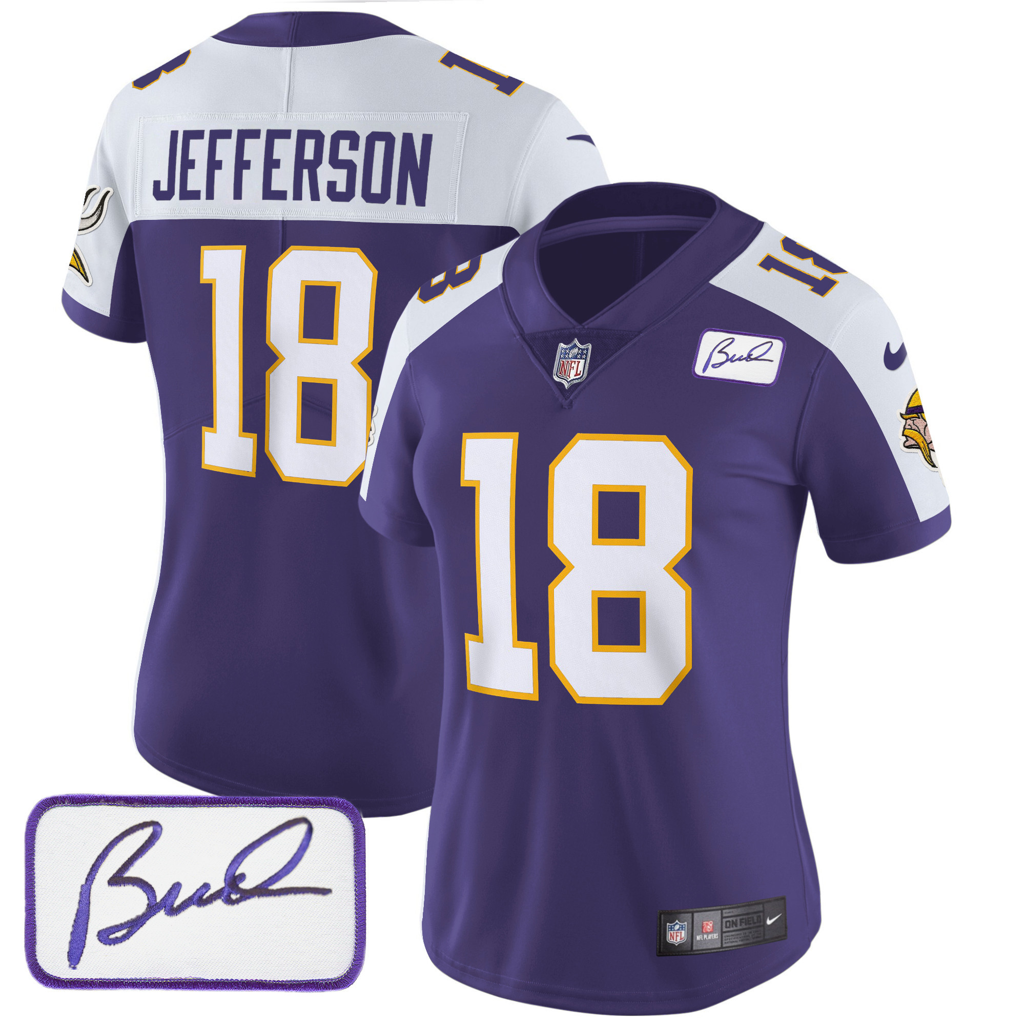 Justin Jefferson Women's Minnesota Vikings Bud Grant Patch Classic Limited V3 Purple Alternate Jersey - All Stitched