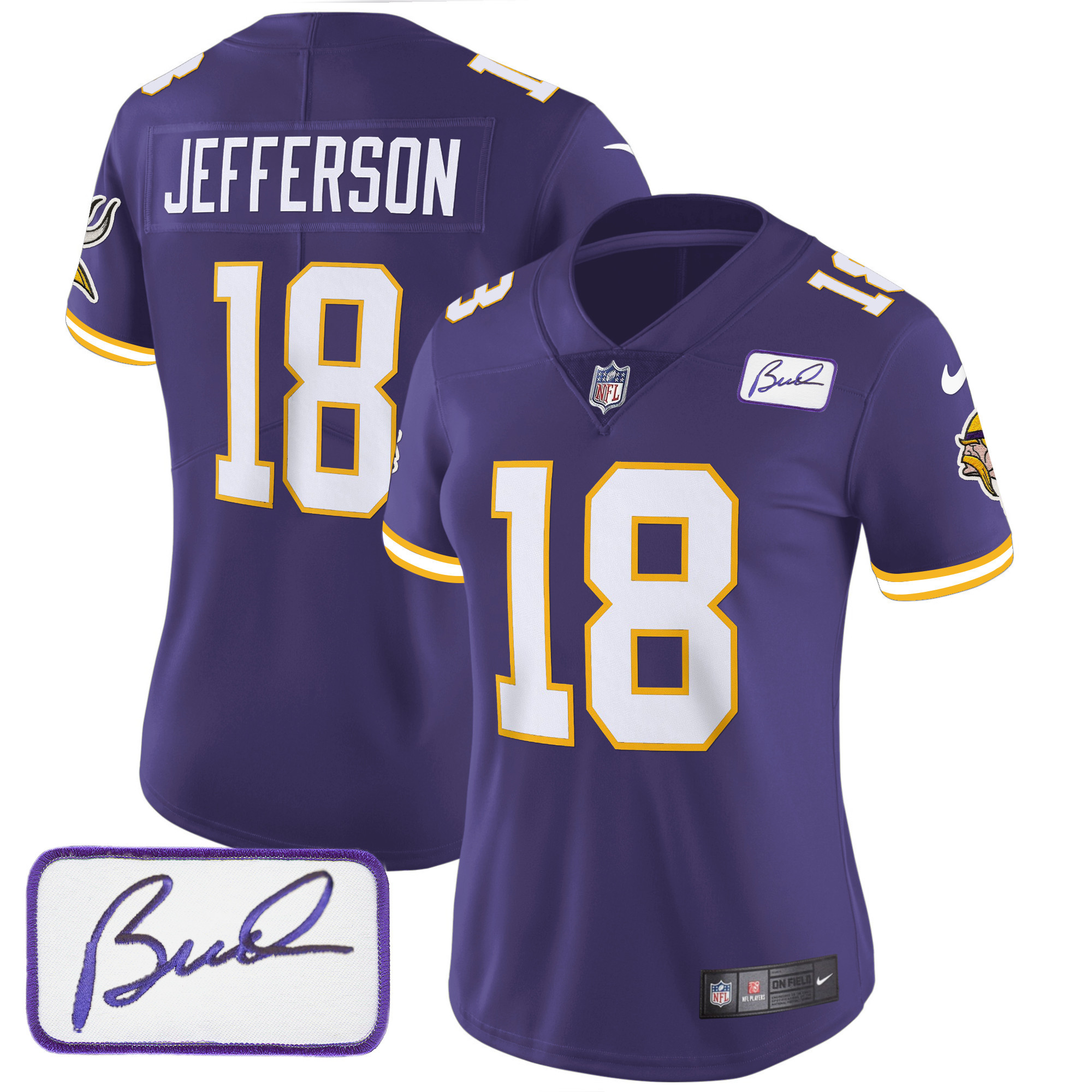 Justin Jefferson Women's Minnesota Vikings Bud Grant Patch Classic Limited V3 Purple Jersey - All Stitched