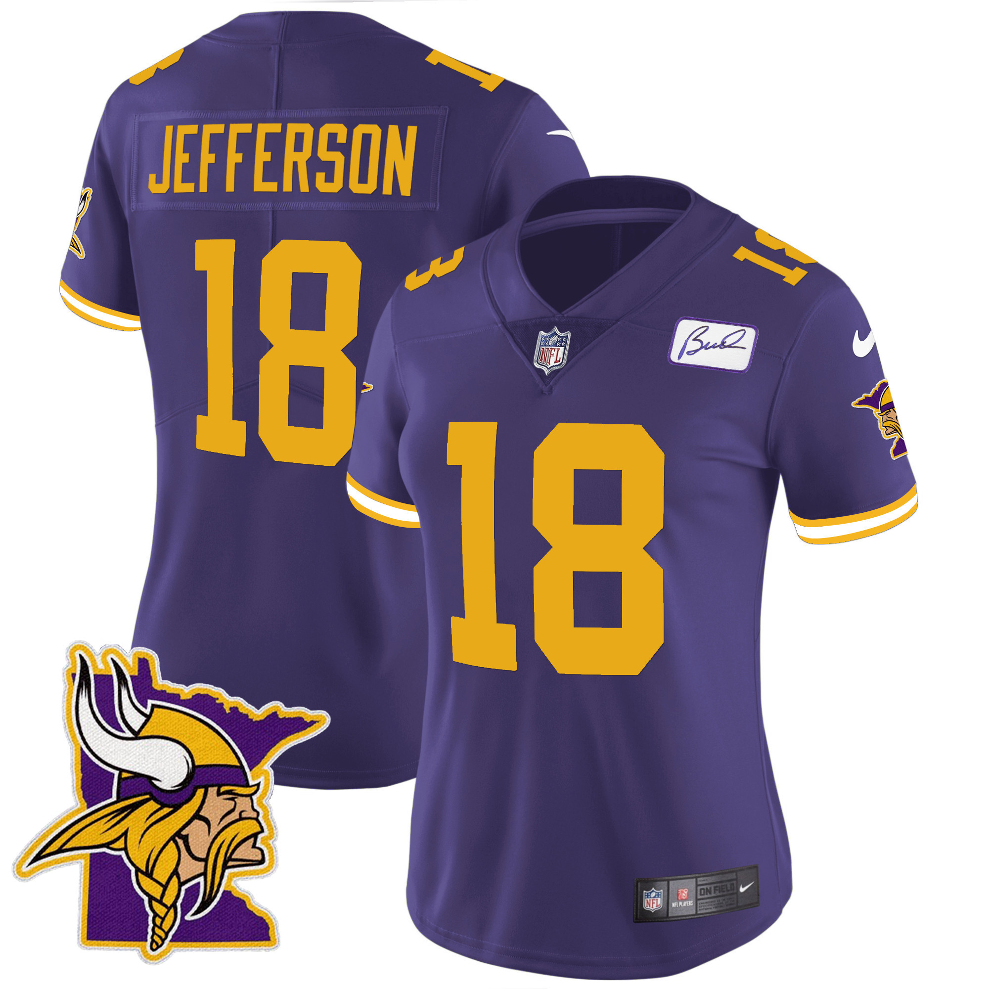 Justin Jefferson Women's Minnesota Vikings Bud Grant Patch Classic Limited V5 Color Rush Jersey - All Stitched