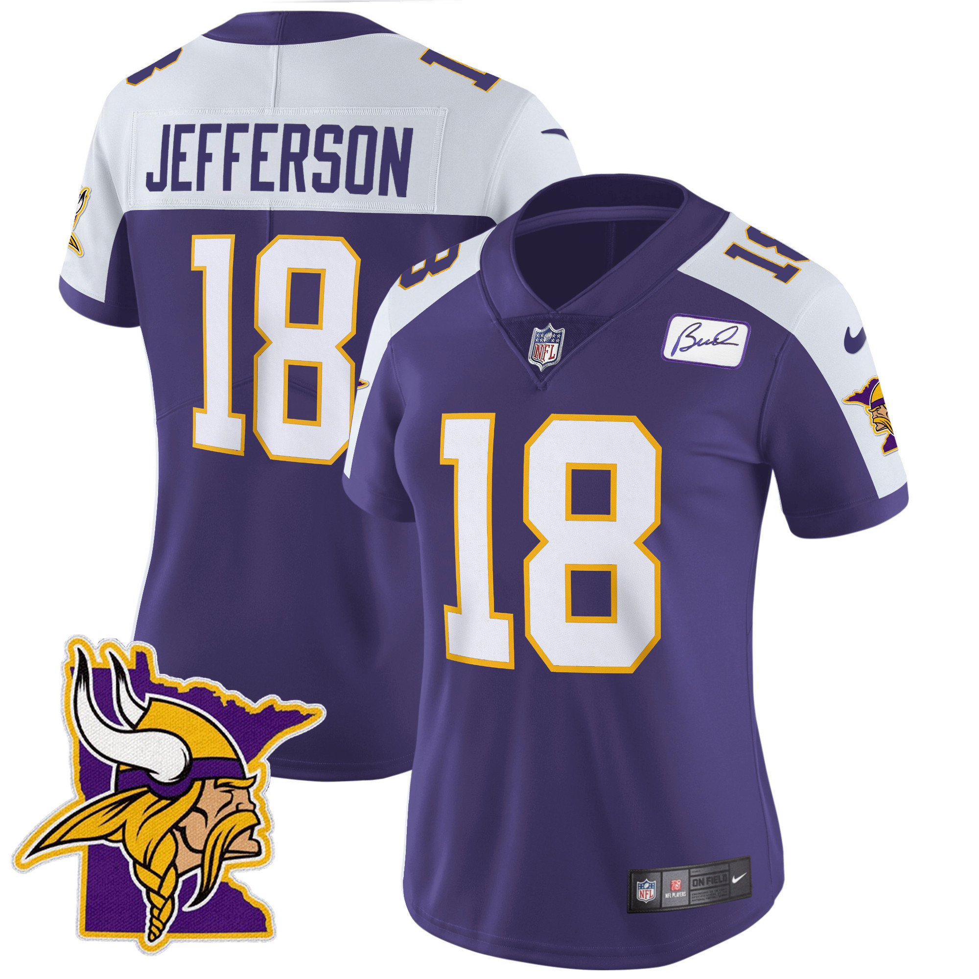 Justin Jefferson Women's Minnesota Vikings Bud Grant Patch Classic Limited V5 Purple Alternate Jersey - All Stitched