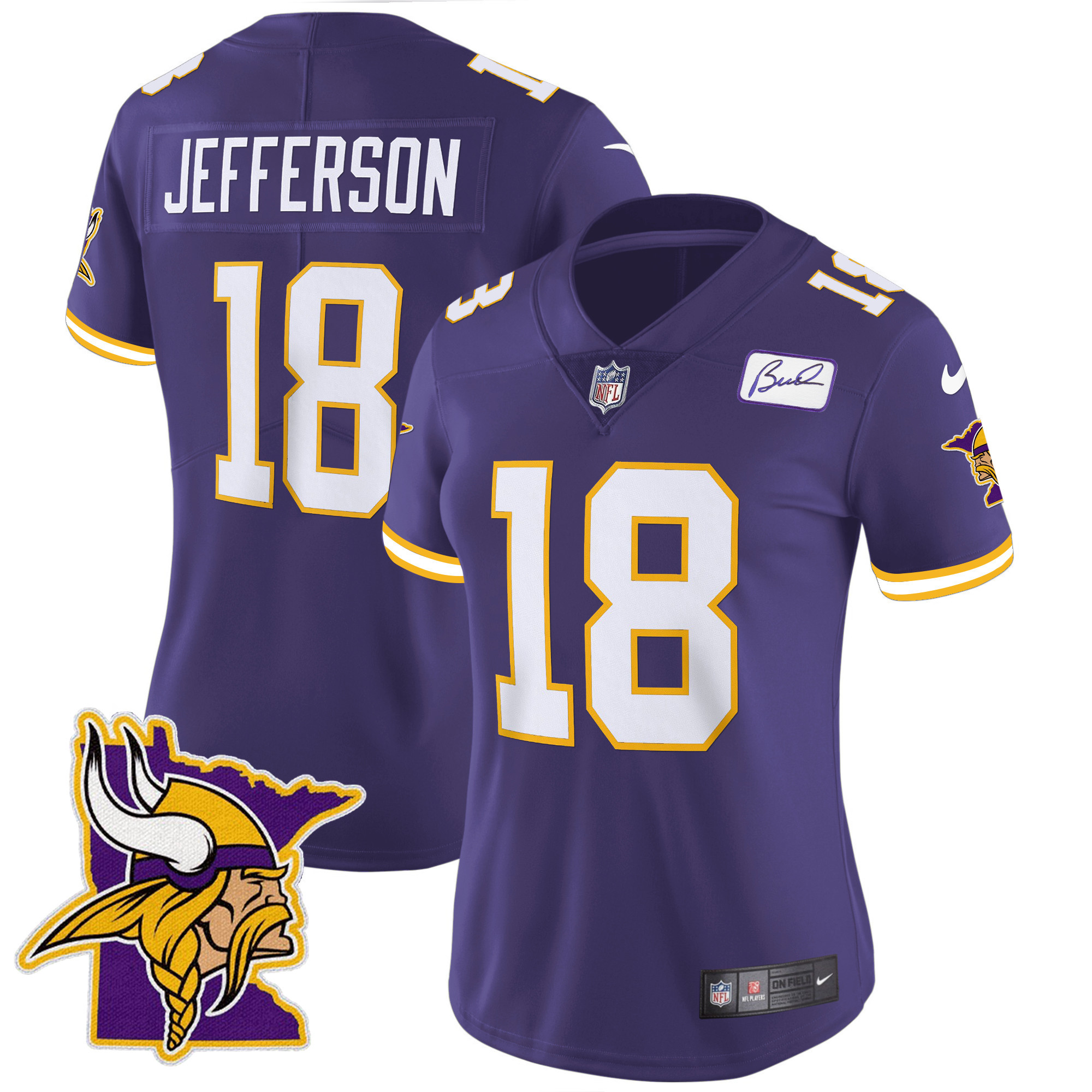 Justin Jefferson Women's Minnesota Vikings Bud Grant Patch Classic Limited V5 Purple Jersey - All Stitched
