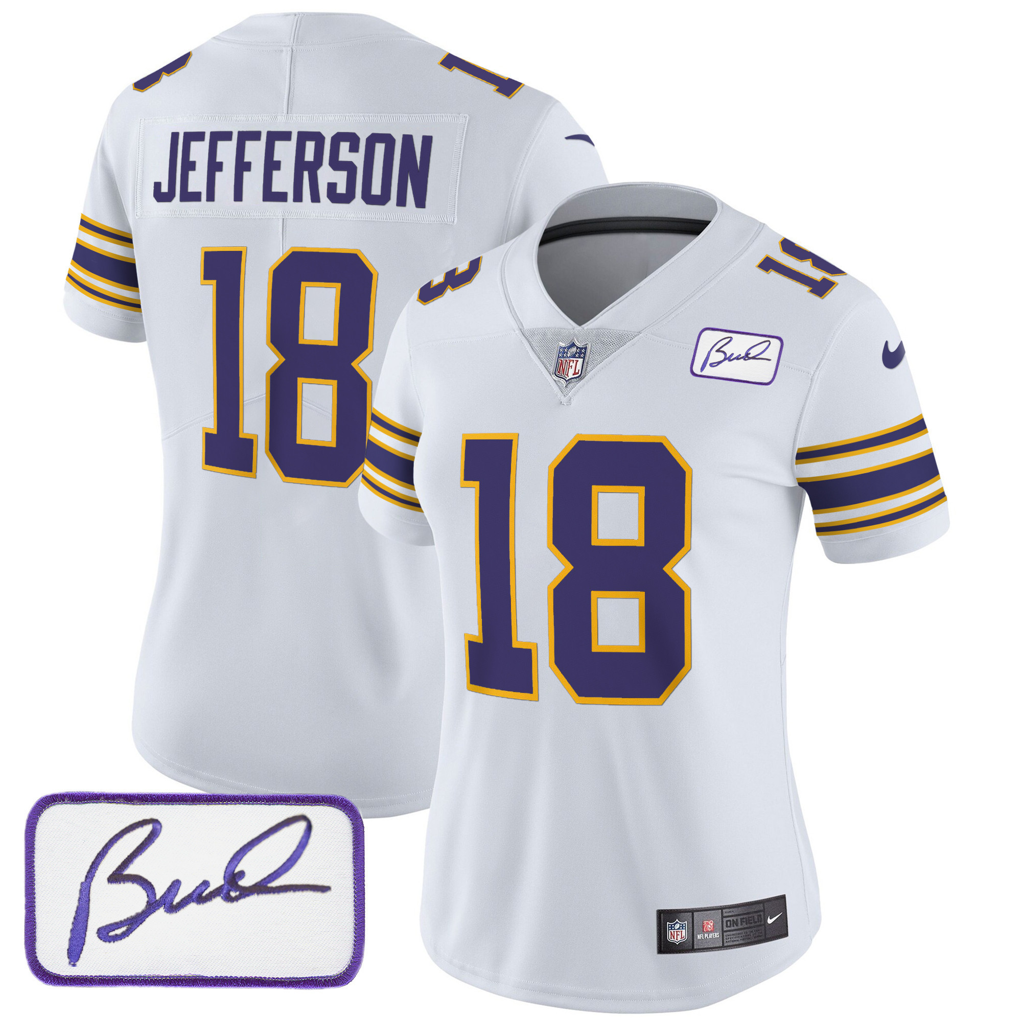 Justin Jefferson Women's Minnesota Vikings Bud Grant Patch Classic Limited White Jersey - All Stitched