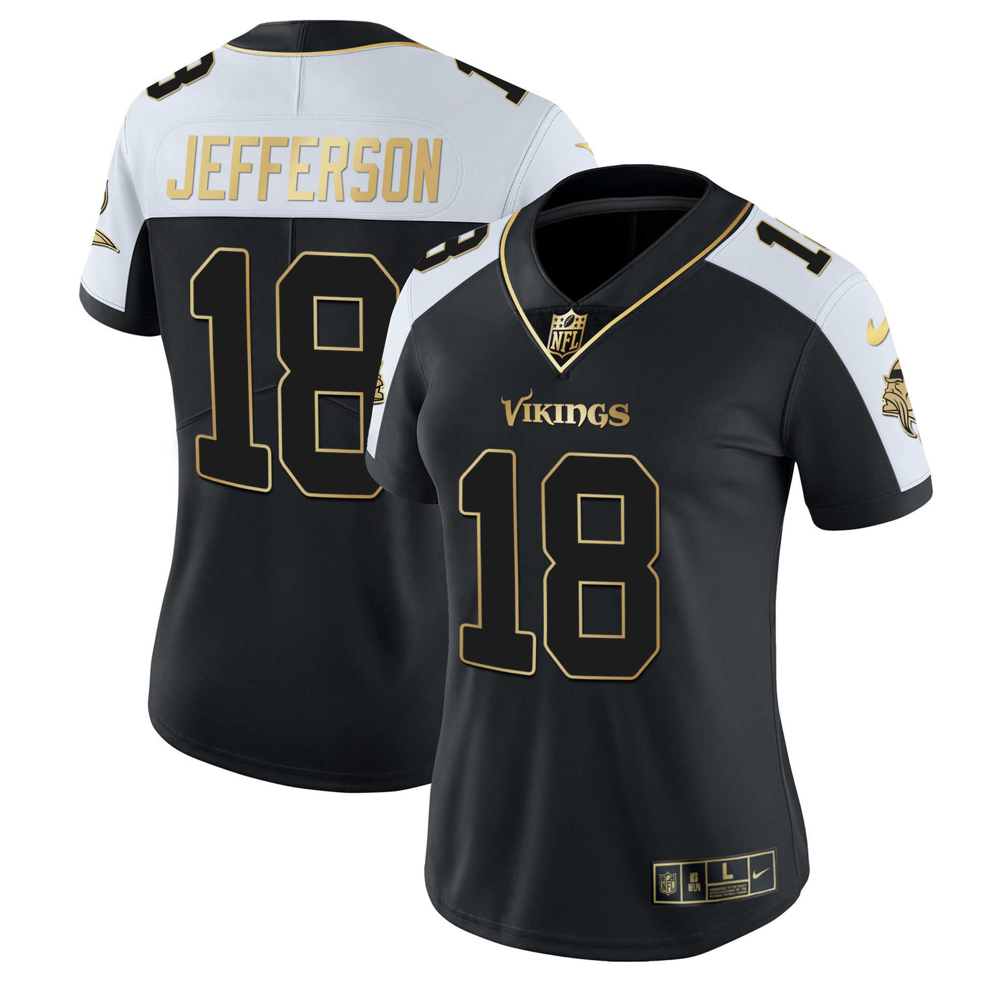 Justin Jefferson Women's Minnesota Vikings White Gold & Black Gold Alternate Jersey - All Stitched