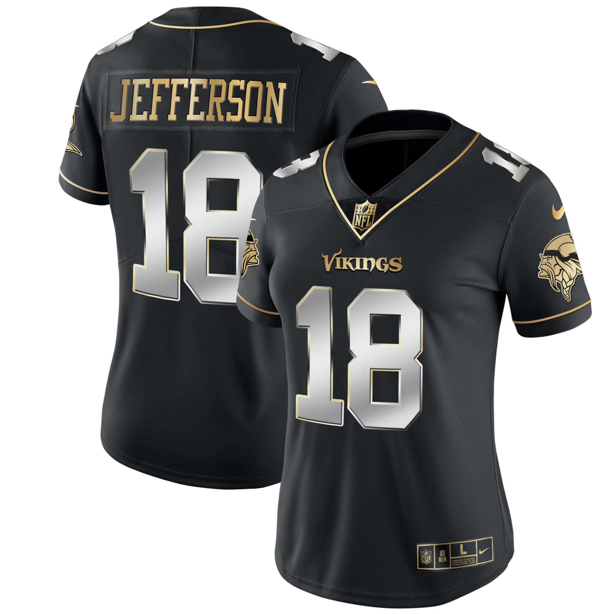 Justin Jefferson Women's Minnesota Vikings White Gold & Black Gold Black Limited Jersey - All Stitched