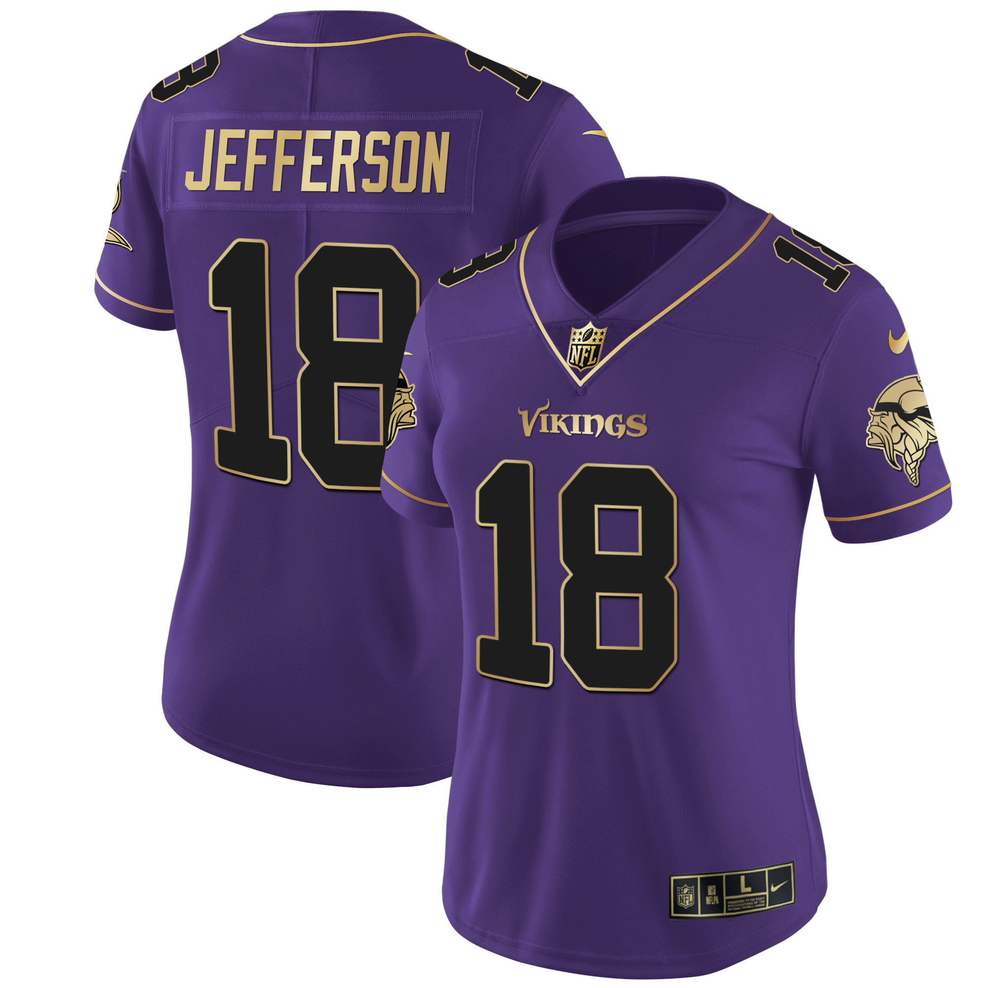 Justin Jefferson Women's Minnesota Vikings White Gold & Black Gold Black Purple Jersey - All Stitched