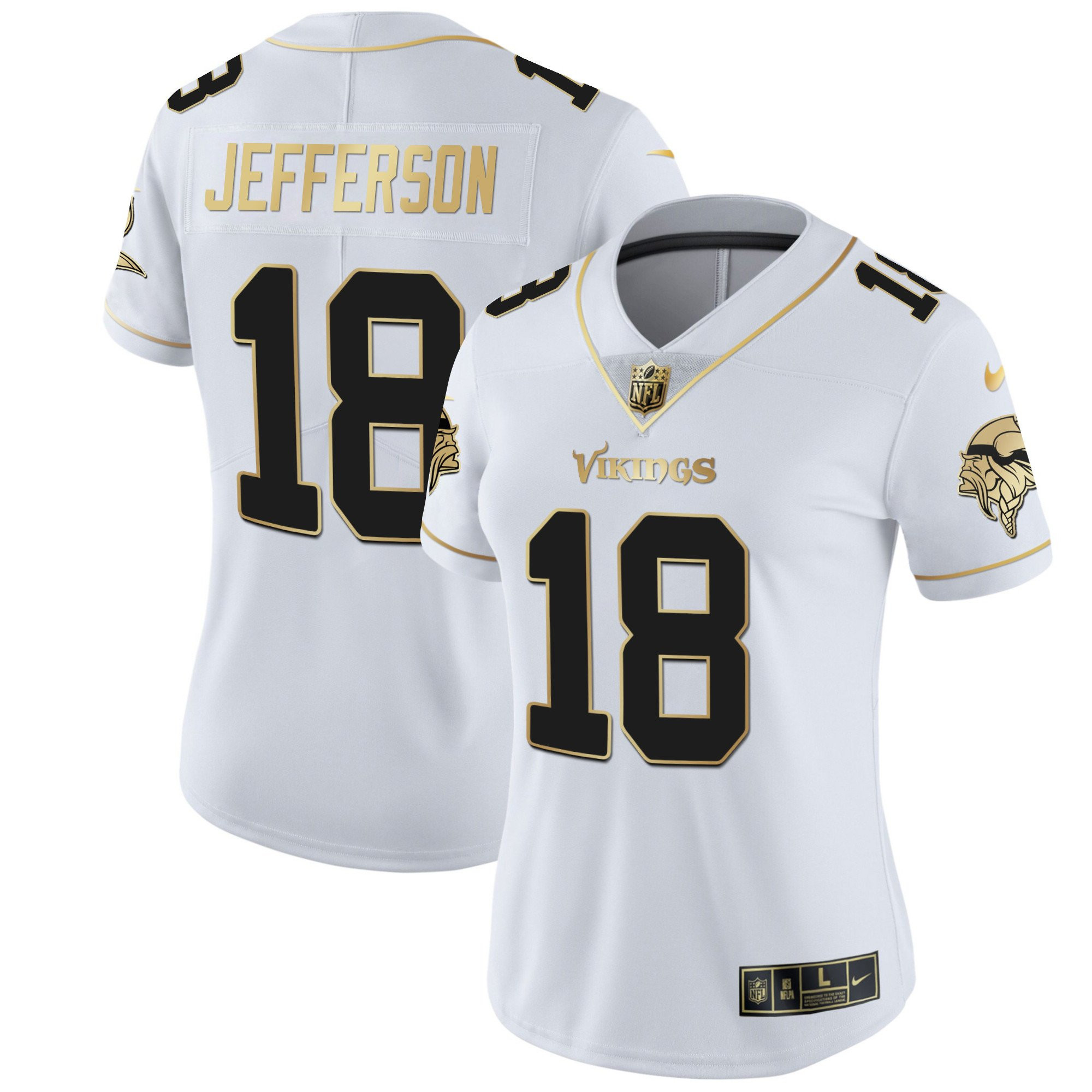 Justin Jefferson Women's Minnesota Vikings White Gold & Black Gold Jersey - All Stitched