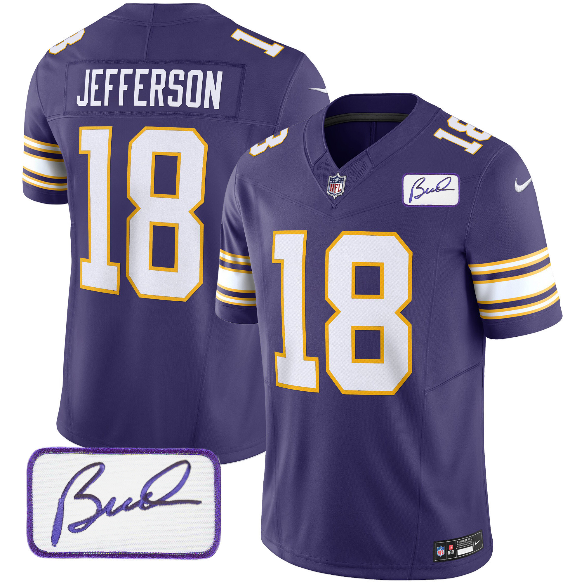 Justin Jefferson Youth's Minnesota Vikings Bud Grant Patch Classic Limited Purple Jersey - All Stitched
