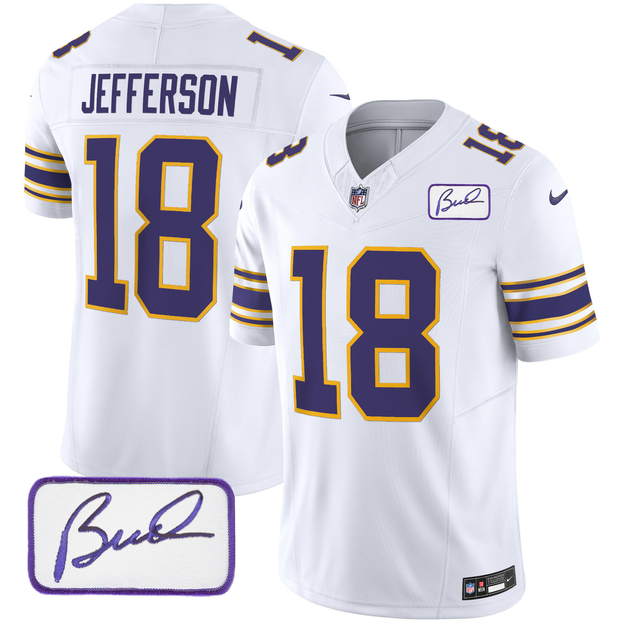 Justin Jefferson Youth's Minnesota Vikings Bud Grant Patch Classic Limited White Jersey - All Stitched